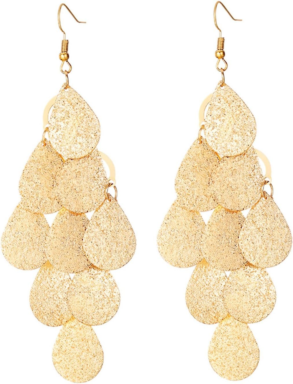 Gold Chandelier Earrings Boho Lightweight Filigree Layered Teardrop Leaf Leaves Tassel Geometric Long Silver Chic Dangle Drop Earrings for Women Prom Birthday Christmas Party Fashion Jewelry Gifts