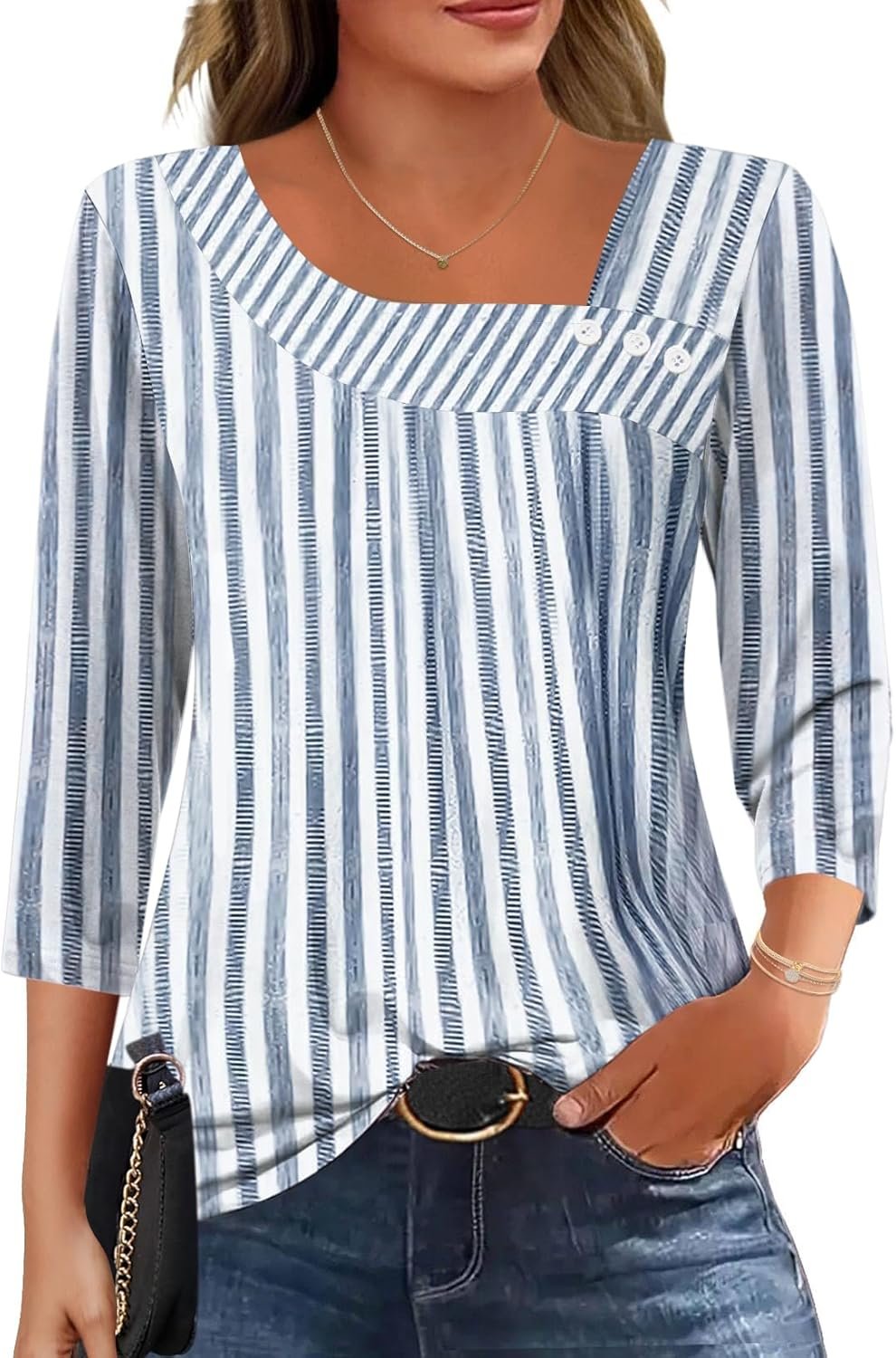 LOMON Womens 3/4 Length Sleeve T Shirts Asymmetrical Neck Tops Business Blouses for Women Fashion 2026