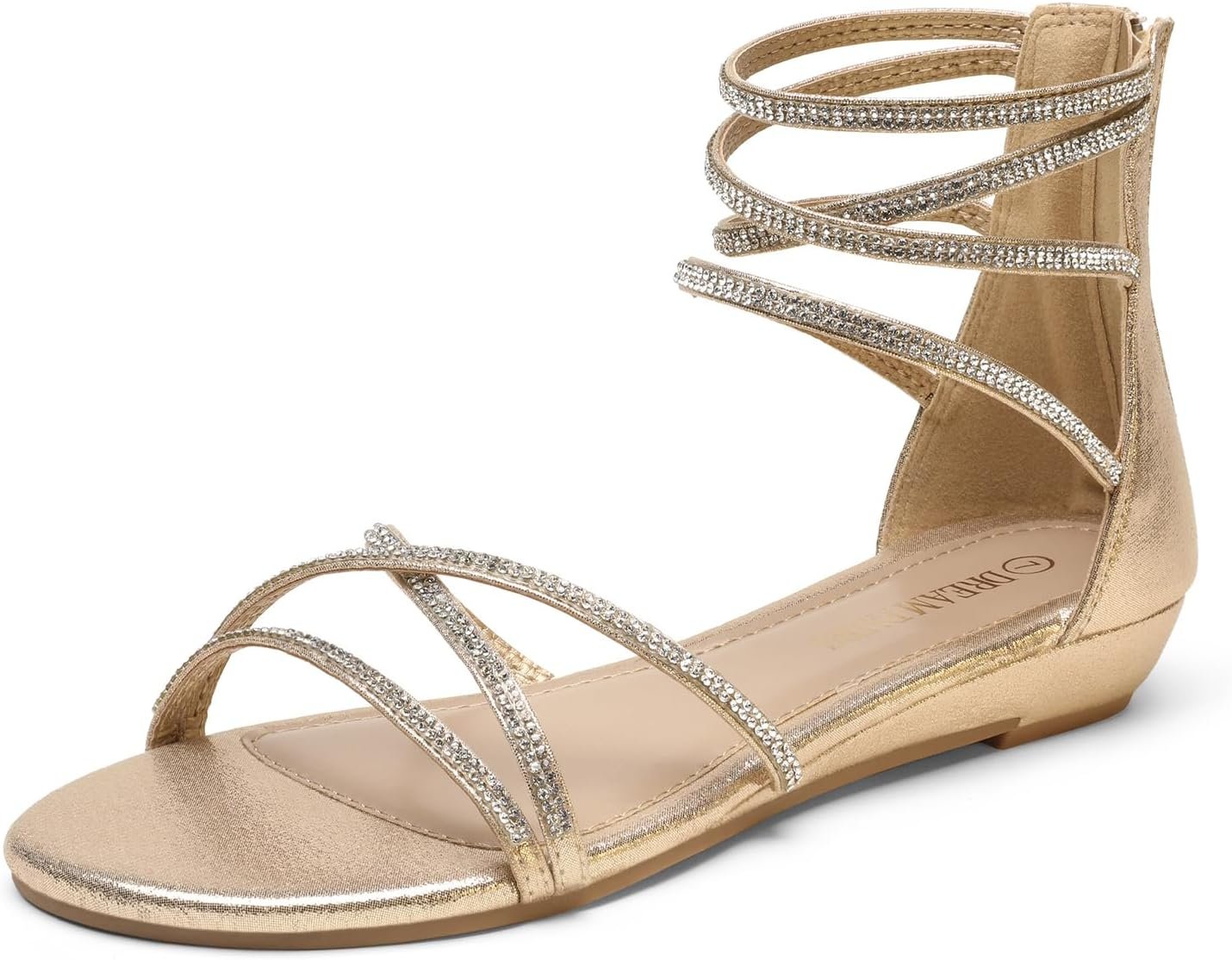 DREAM PAIRS Women’s Ankle Strap Flat Sandals Summer Dressy Strappy Gladiator Rhinestones Sandals
