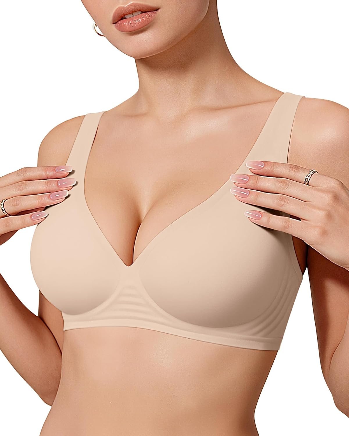 OEAK Womens Deep V Bras Wireless Comfortable Bra Supportive No Underwire Bras Tshirt Push Up Bralettes Plunge Seamless Bra