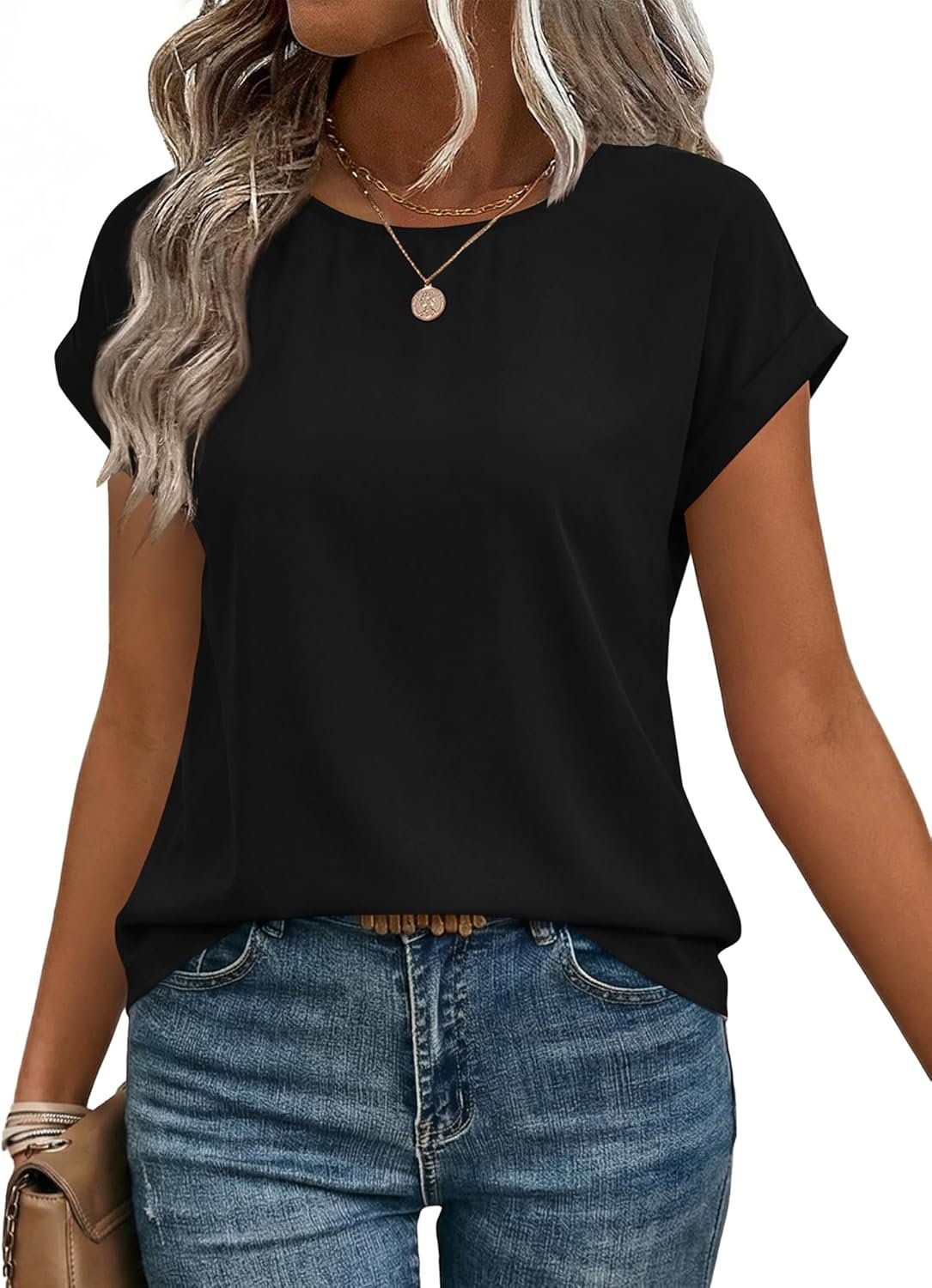 Zeagoo Womens Blouses Chiffon Short Sleeve Tops Crew Neck Work Casual Shirts Spring Summer Clothes