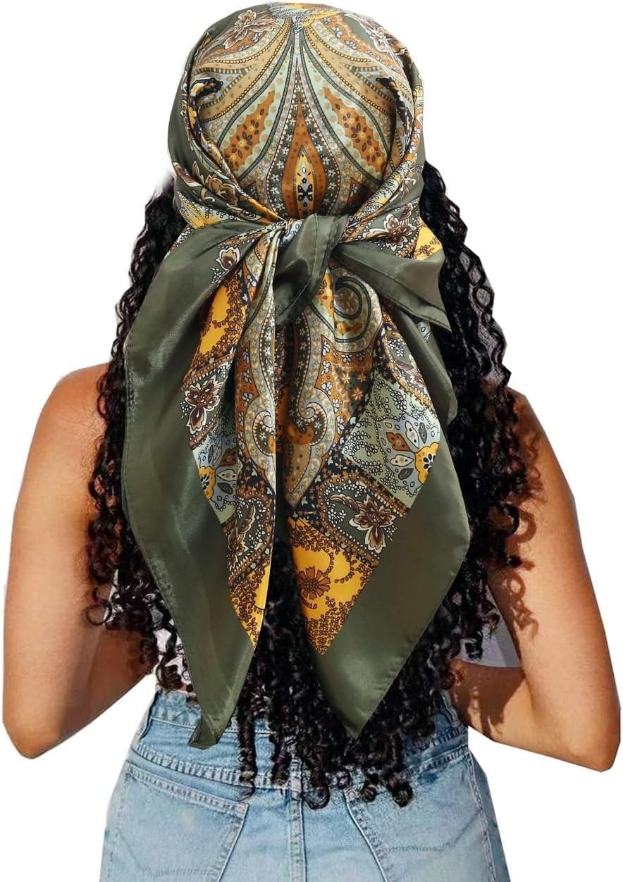 Large Square Head Satin Scarf Silk Feeling Hair Scarf 35″Head Scarves Bandana for Women Headscarfs for Women’s Hair
