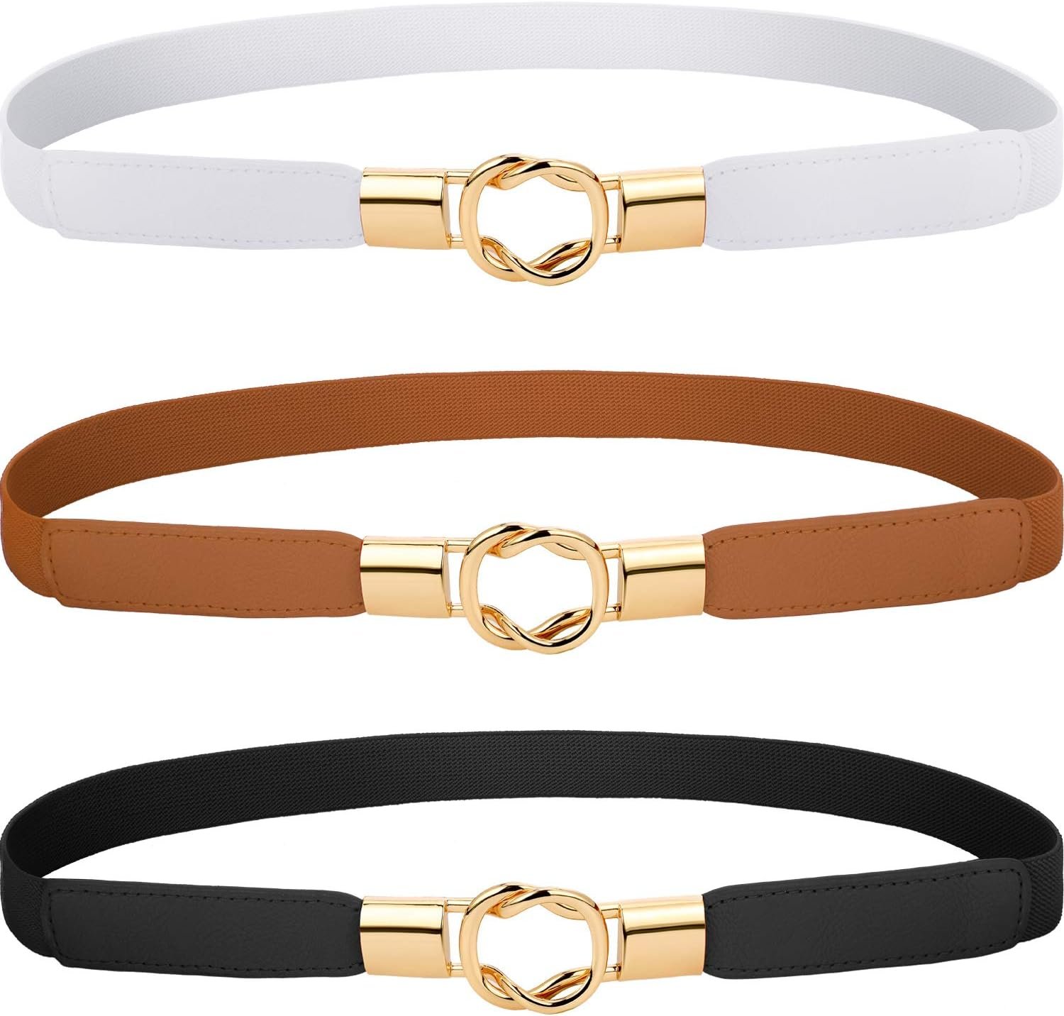 Blulu 3 Pcs Women Skinny Waist Belt Elastic Stretch Thin Belt for Dresses Jeans Western Elastic Waist Cinch Accessories