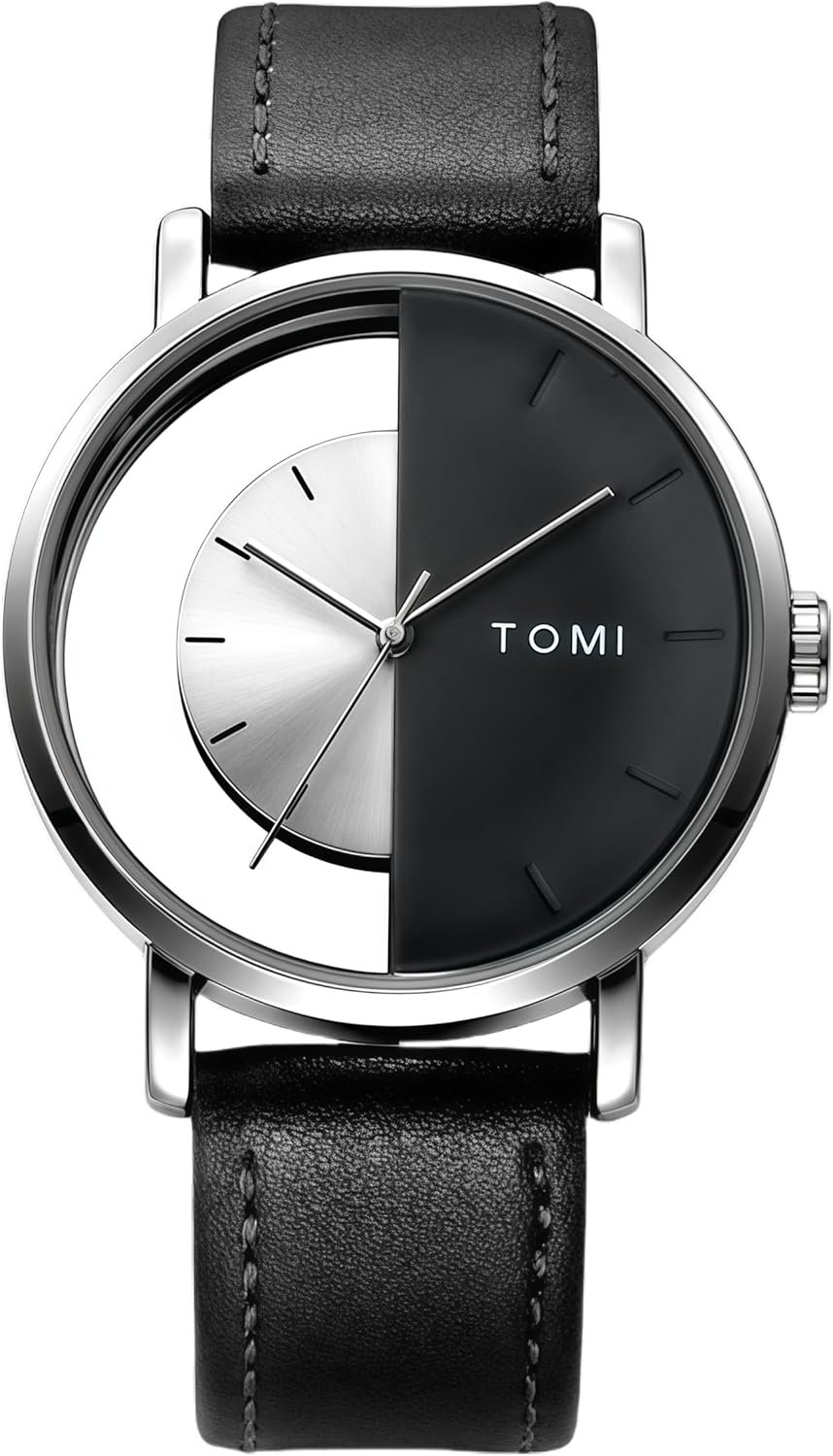 Unisex Transparent Half-Hollowed Classic Minimalist Quartz Watch for Women Men Fashion Casual Dress Wristwatch Waterproof