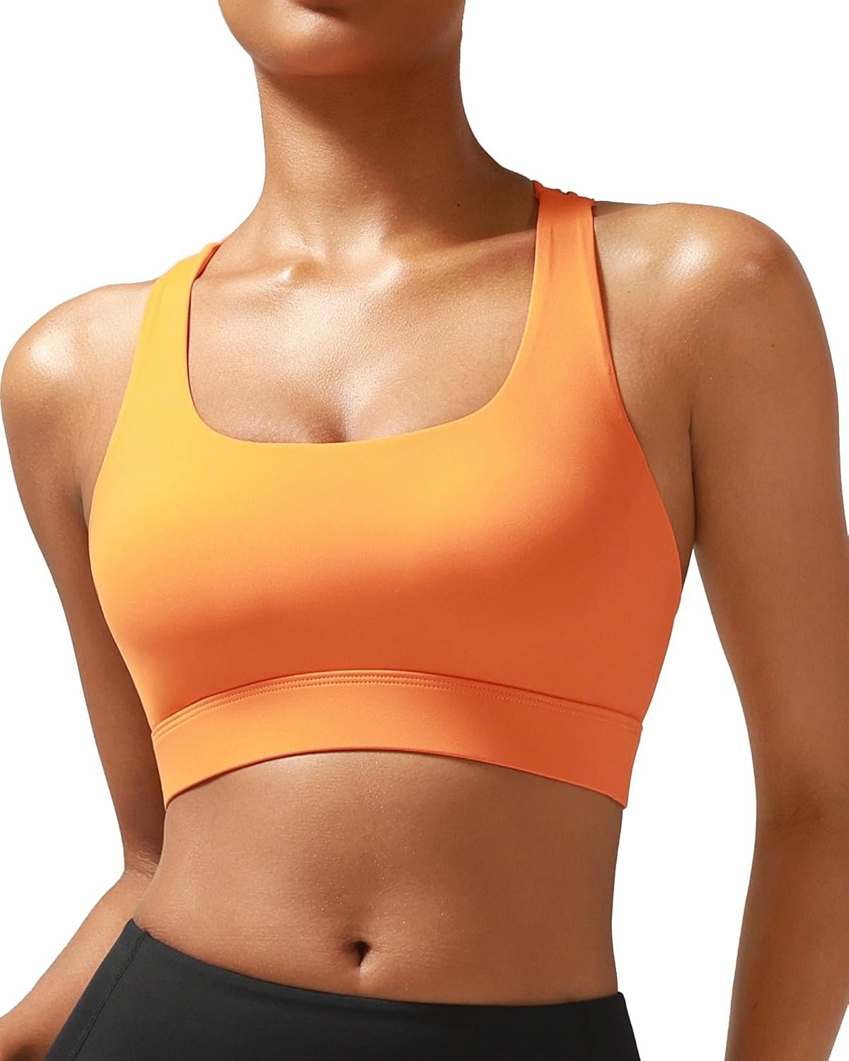 RUNNING GIRL High Impact Sports Bras for Women – Scoop Neck Strappy Sports Bra High Support Moulded Cup Workout Bra