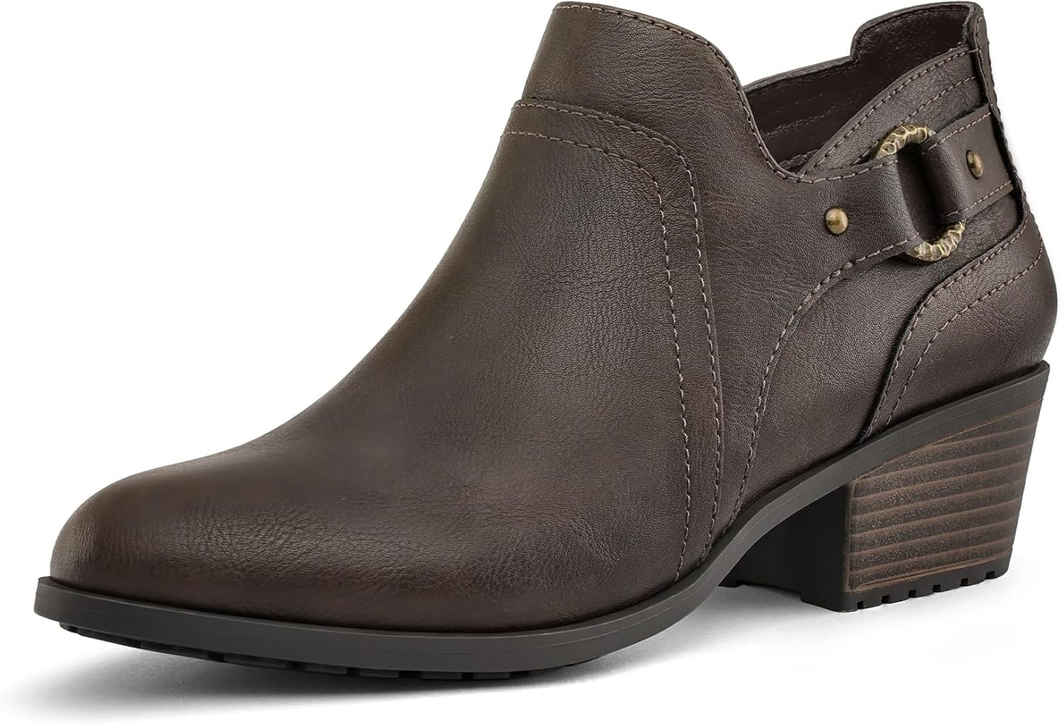 mysoft Women’s Side Zipper Ankle Boots Low Stacked Heel Chunky Booties Comfortable Round Toe shoes