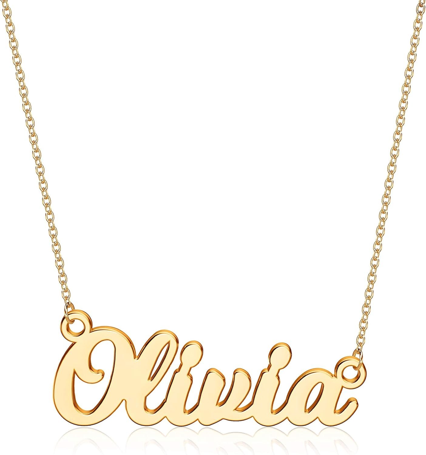 Ursteel Custom Name Necklace Personalized, 14K Gold Plated Personalized Name Necklace Dainty Name Plate Necklace Jewelry Personalized Gifts for Women