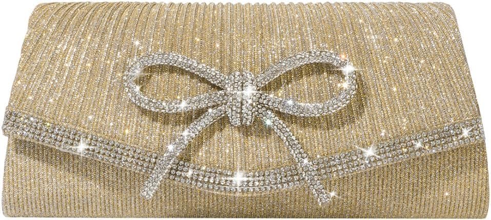 Trisapu Bow Evening Bag Sparkly Clutch Purses for Women Wedding Glitter Rhinestone Party Prom Purse Dressy Clutch Bags | Bow