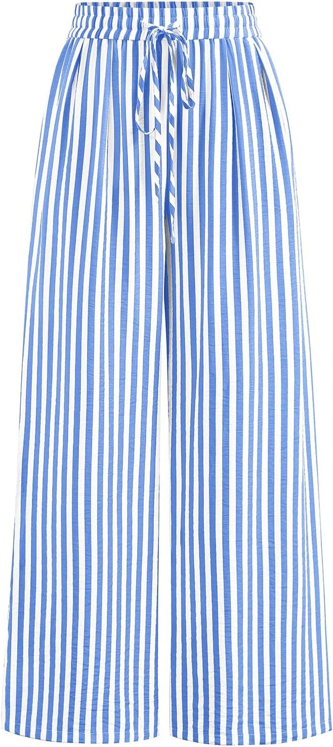 PRETTYGARDEN Womens Pants Elastic Waist Floral Lightweight Palazzo Pants for Women Casual Lounge Wide Leg Pants Woman