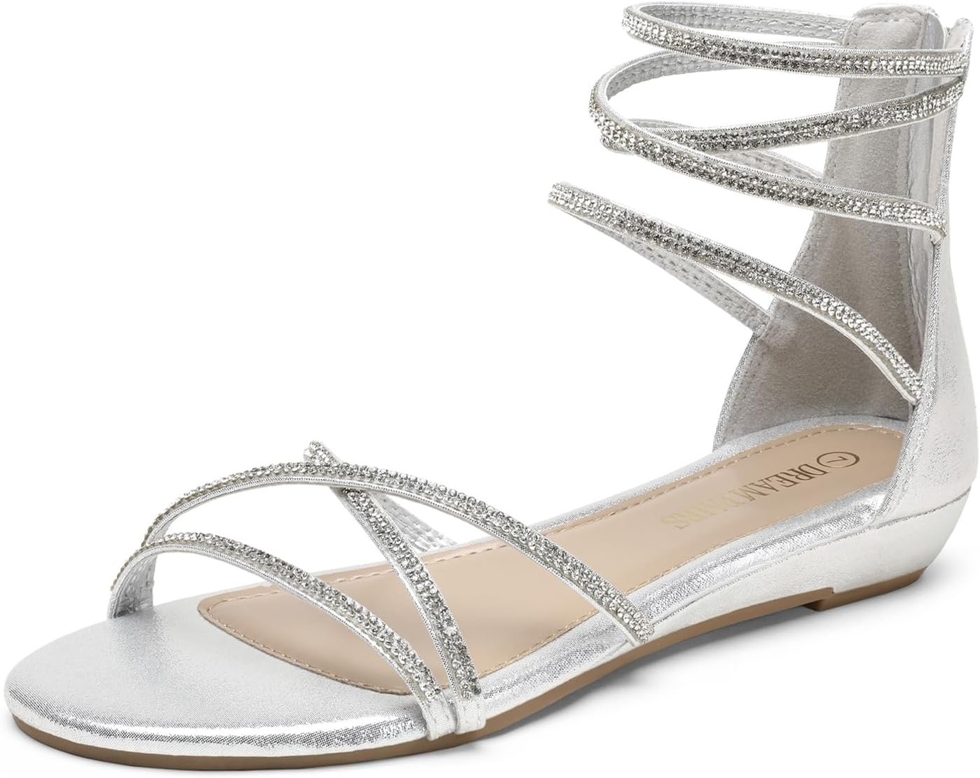 DREAM PAIRS Women’s Ankle Strap Flat Sandals Summer Dressy Strappy Gladiator Rhinestones Sandals