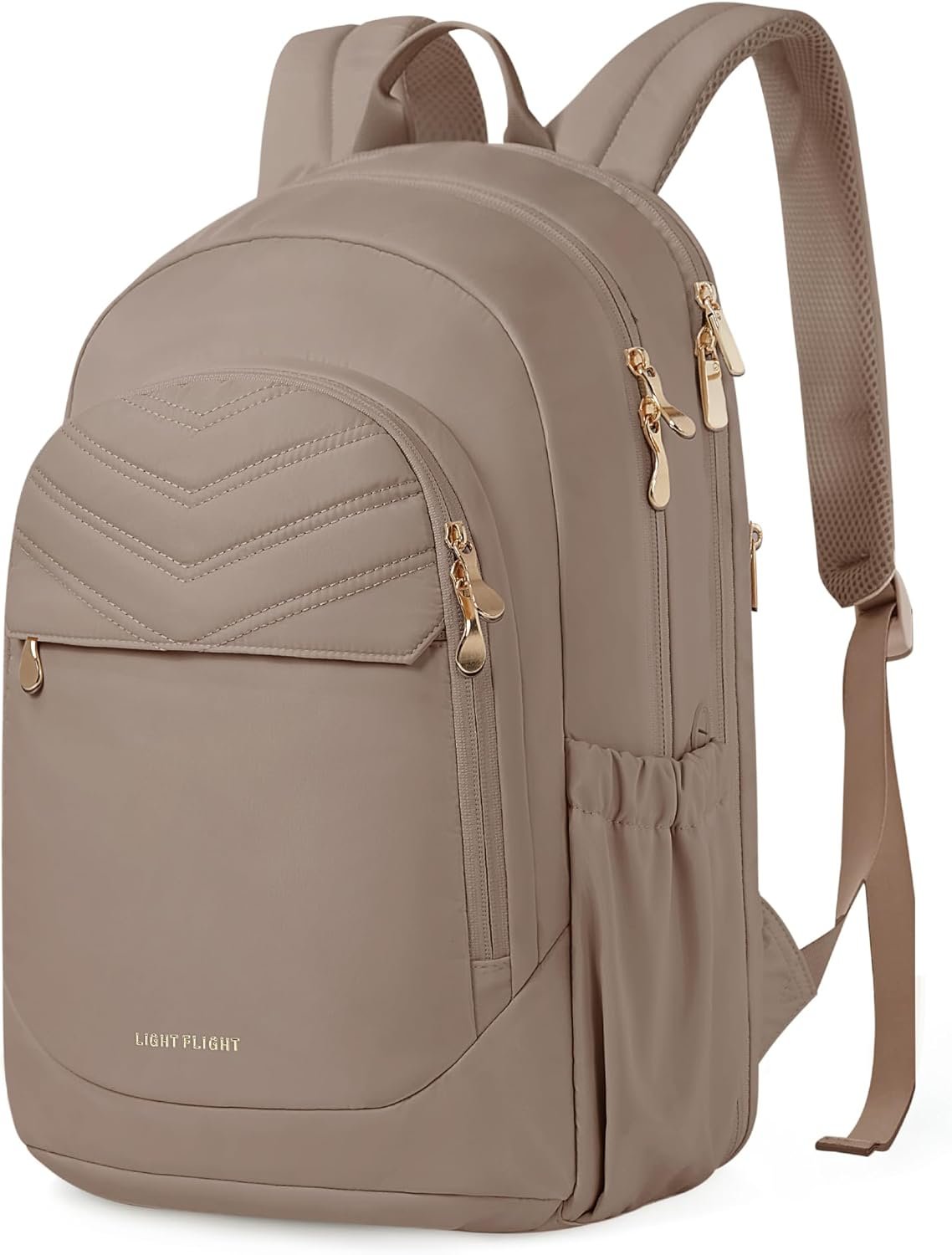 LIGHT FLIGHT College Backpack for Women Travel, 15.6″ Laptop Backpack with USB Charging Hole, Water Resistant, Large Capacity, Daypack for Work, Casual Computer Bags, Champagne