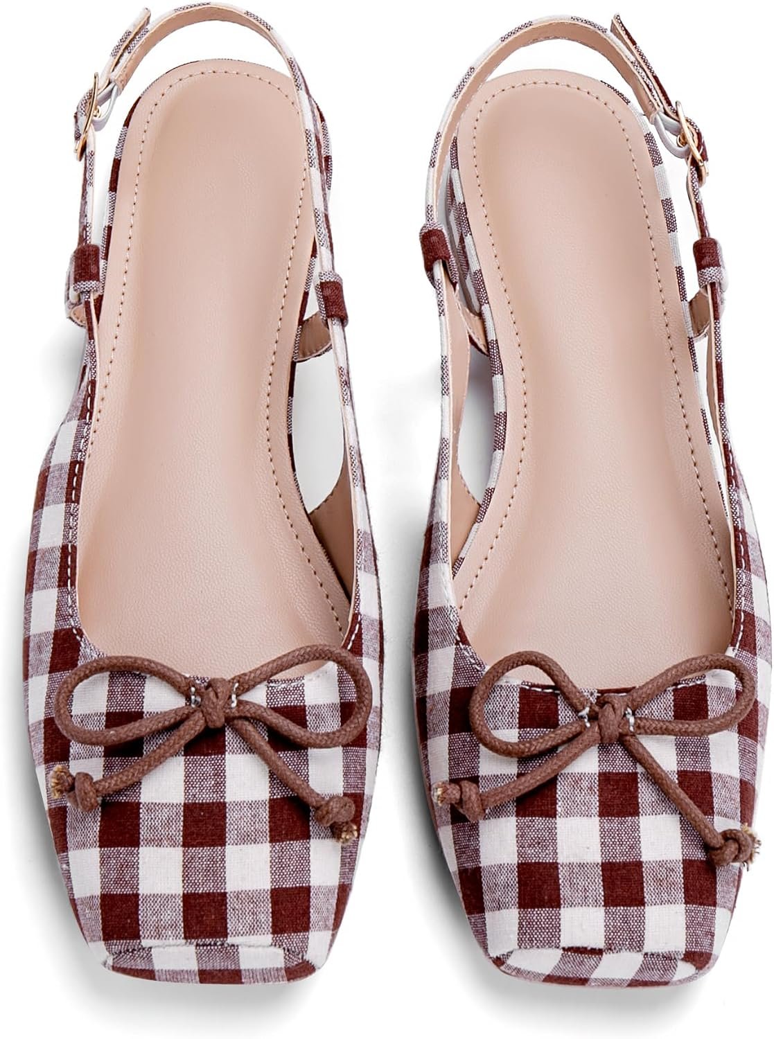 Women’s Ballet Flats Slingbacks Square Toe Bow Knit Dressy Flat Shoes with Ankle Buckles Satin