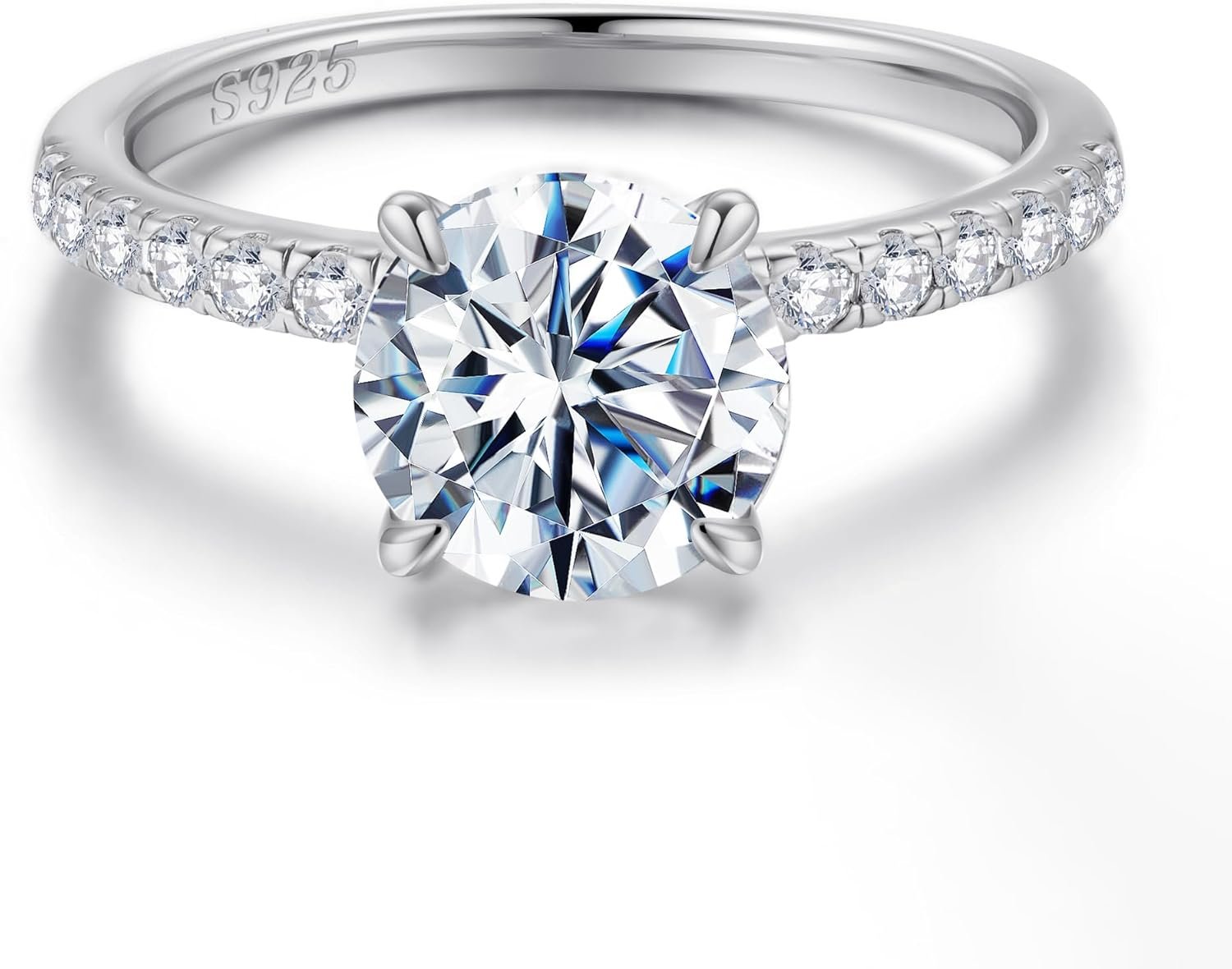 SMILEST 2ct Hidden Halo Engagement Rings for Women, 14K White Yellow Gold Plated Solid 925 Sterling Silver Cubic Zirconia Ring 4 Claw Side Stone Engagement Rings for Women Solitaire Ring