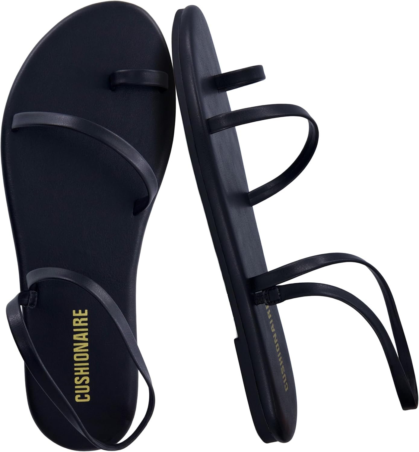 CUSHIONAIRE CHAI Flat Strappy Sandals for Women, Comfortable Dressy Summer Slip-On Sandal with Memory Foam