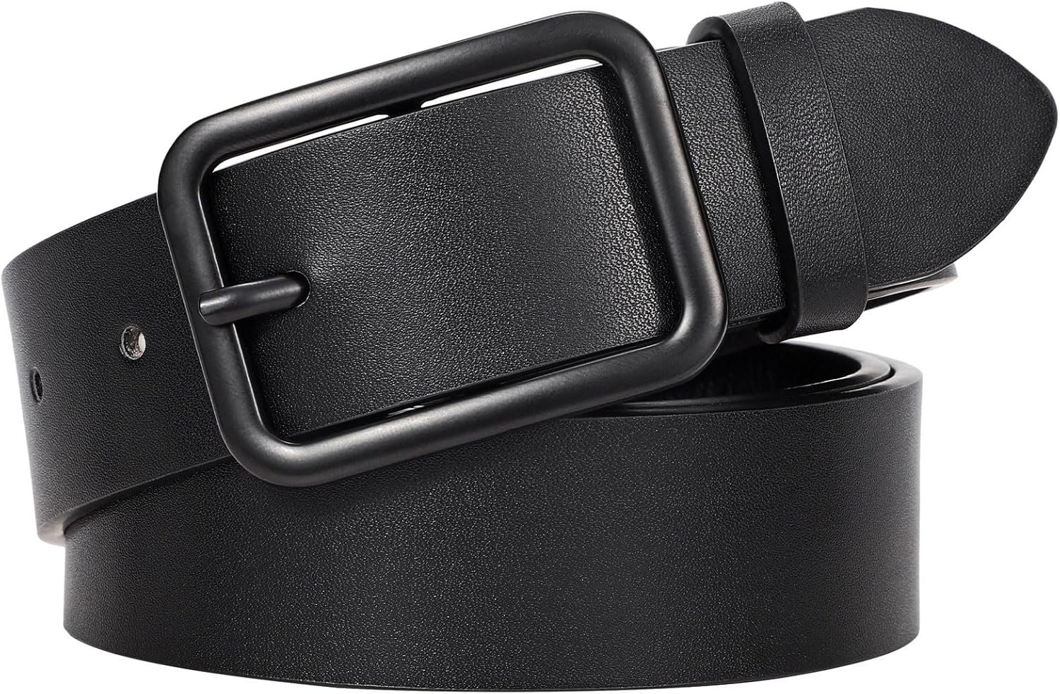 WERFORU Women Classic Black Leather Belt With Square Silver Buckle For Jeans Pants,1.3″ width