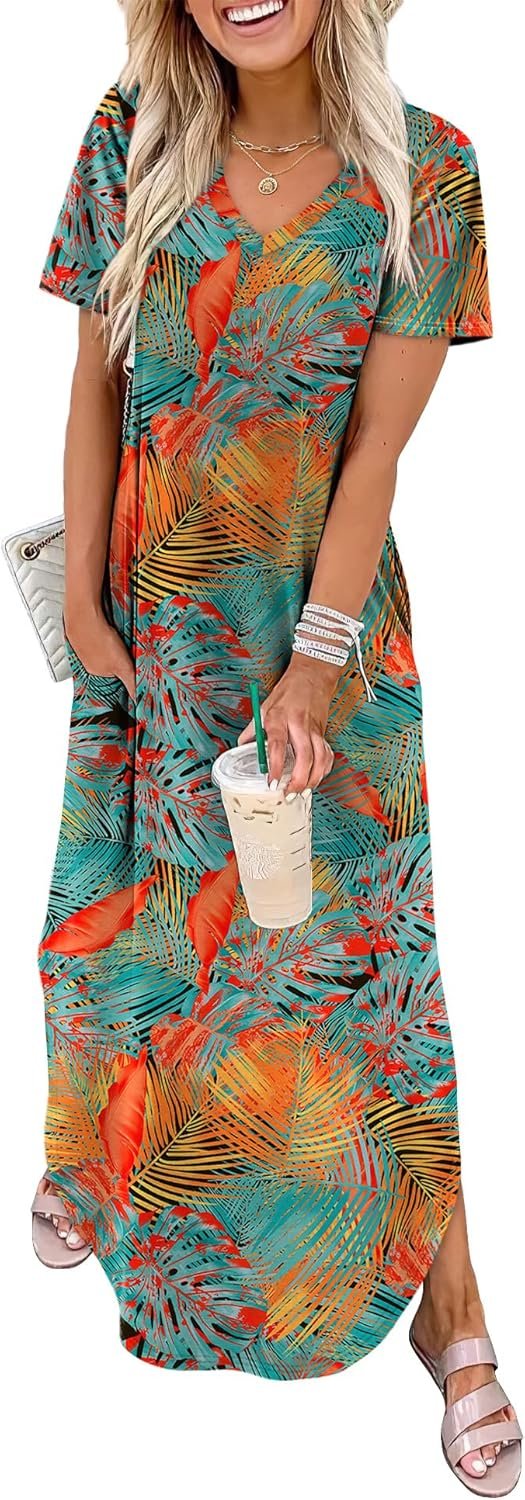 WIHOLL Women’s Summer Short Sleeve Dresses Maxi Dress Vacation Beach Sundresses 2026 with Pockets