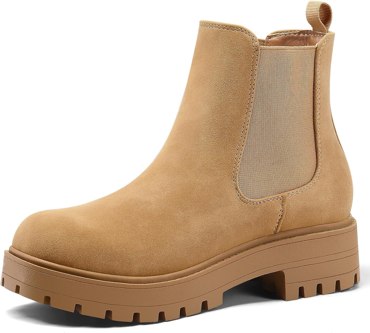 mysoft Women’s Chelsea boots Low Heel Slip On Lug Sole Elastic Ankle Booties