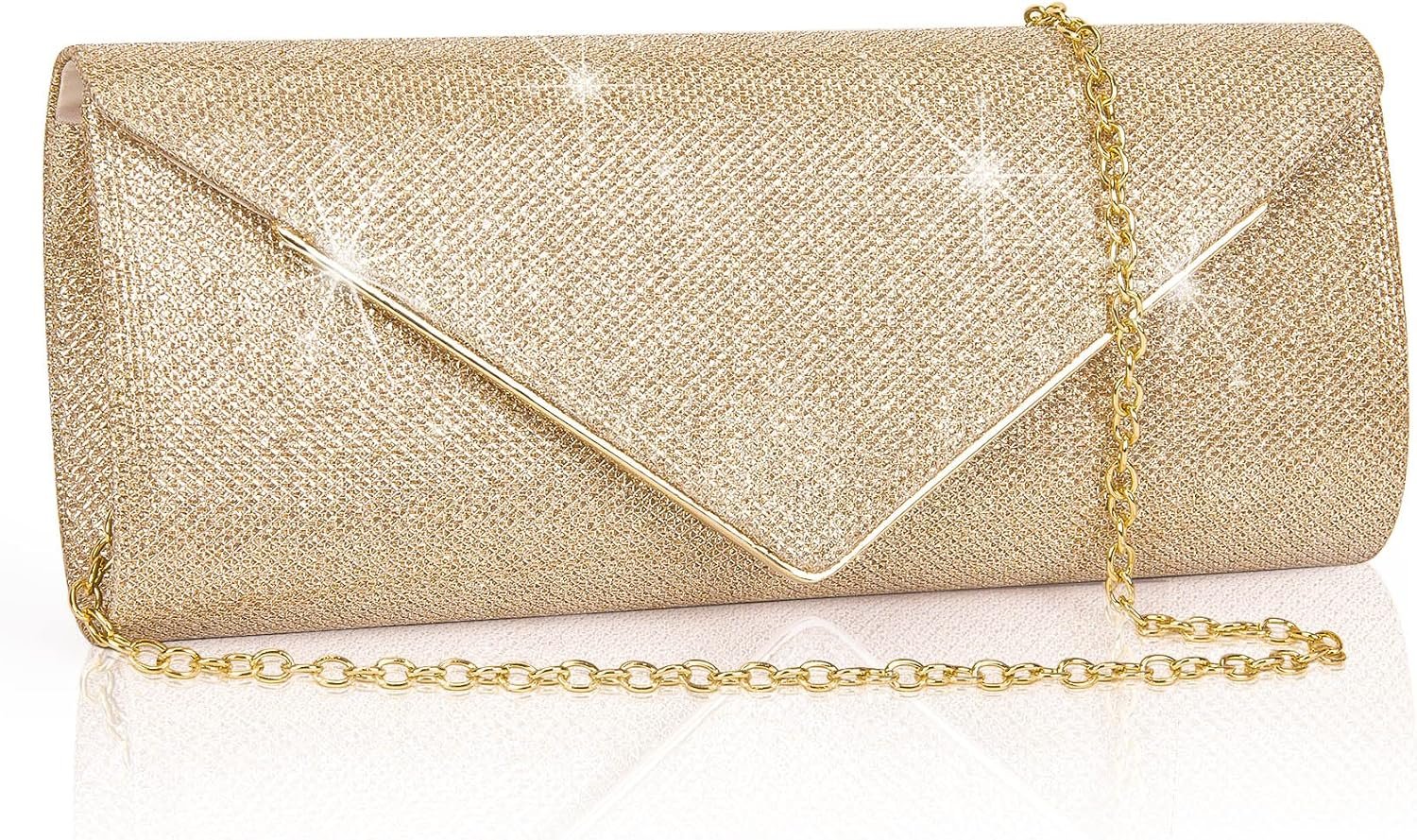 Larcenciel Clutch Purses for Women, Sparkling Envelope Evening Bag with Detachable Chain