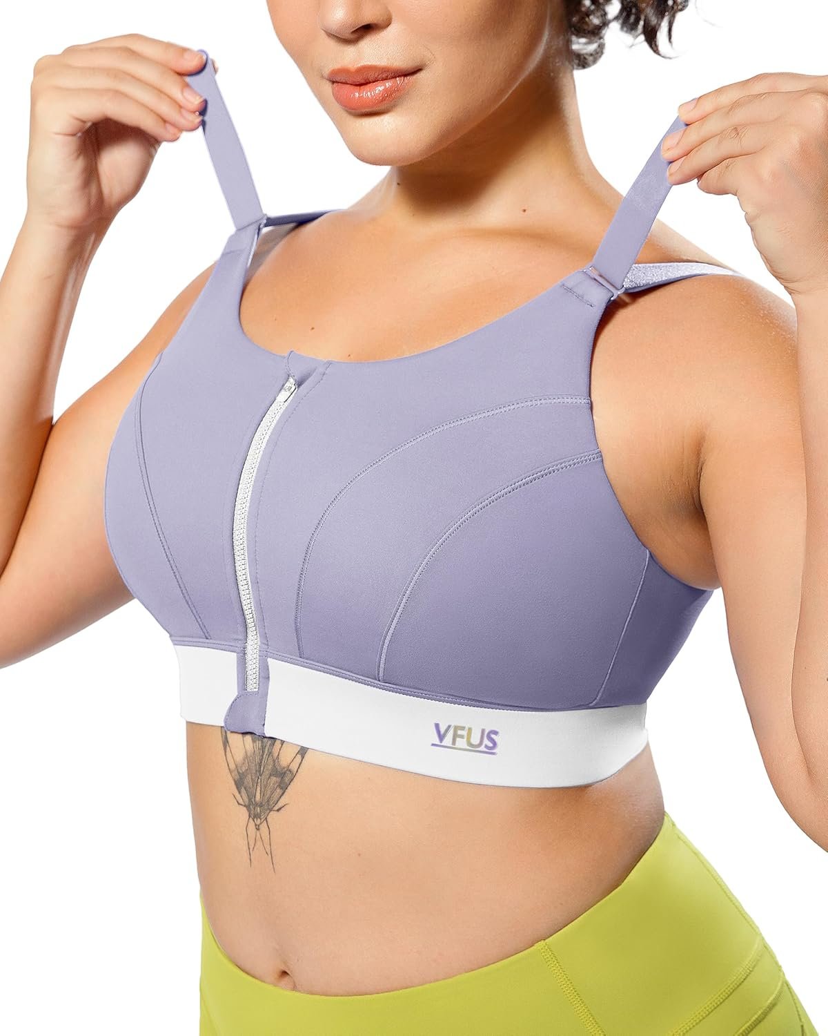 Adjustable High Impact Sports Bras for Women Zip Front Full Coverage and Lift Padded Compression Tops