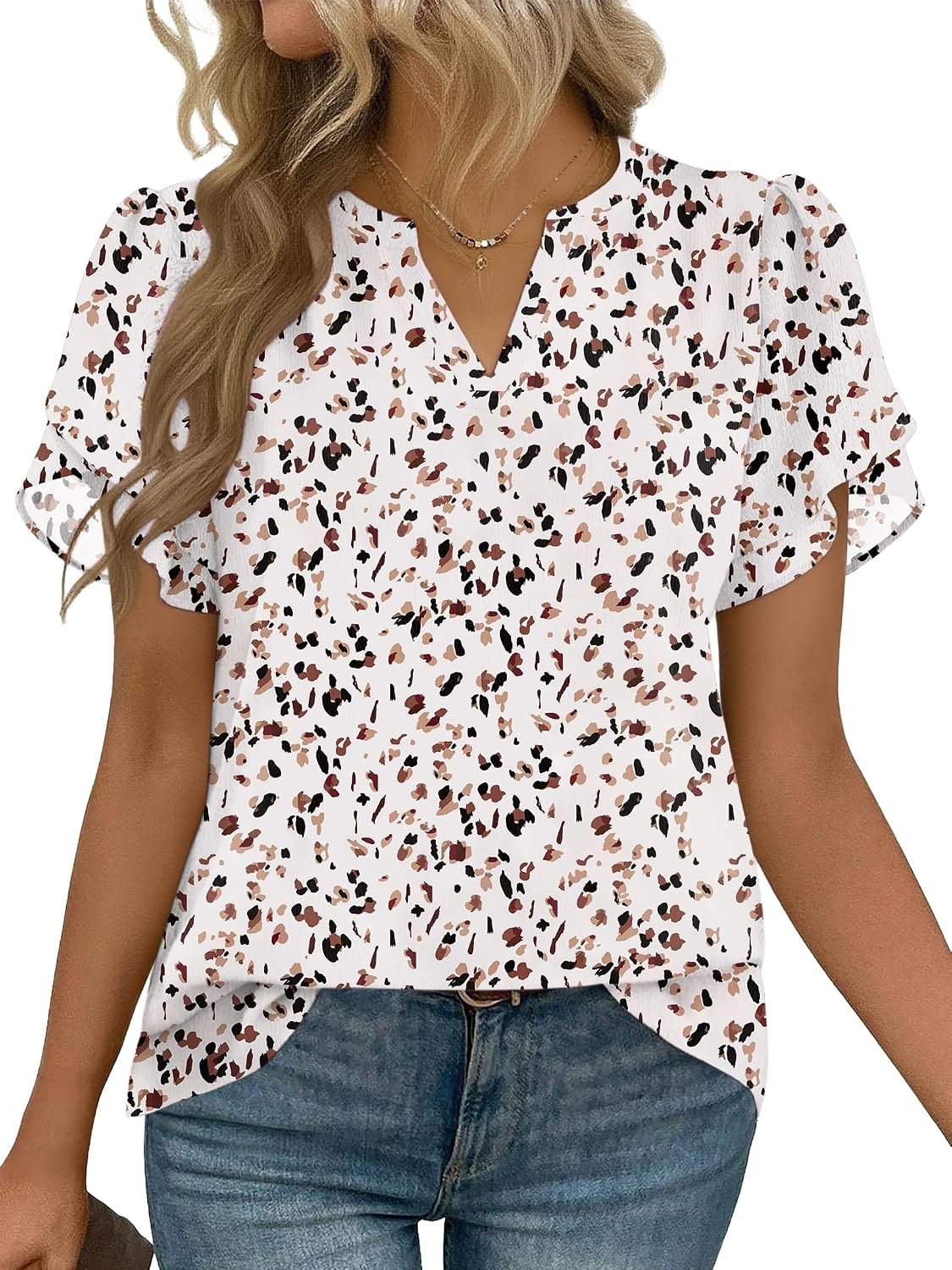 Zeagoo Womens Dressy Casual Shirts Short Sleeve V Neck Work Blouse Business Casual Summer Chiffon Tops