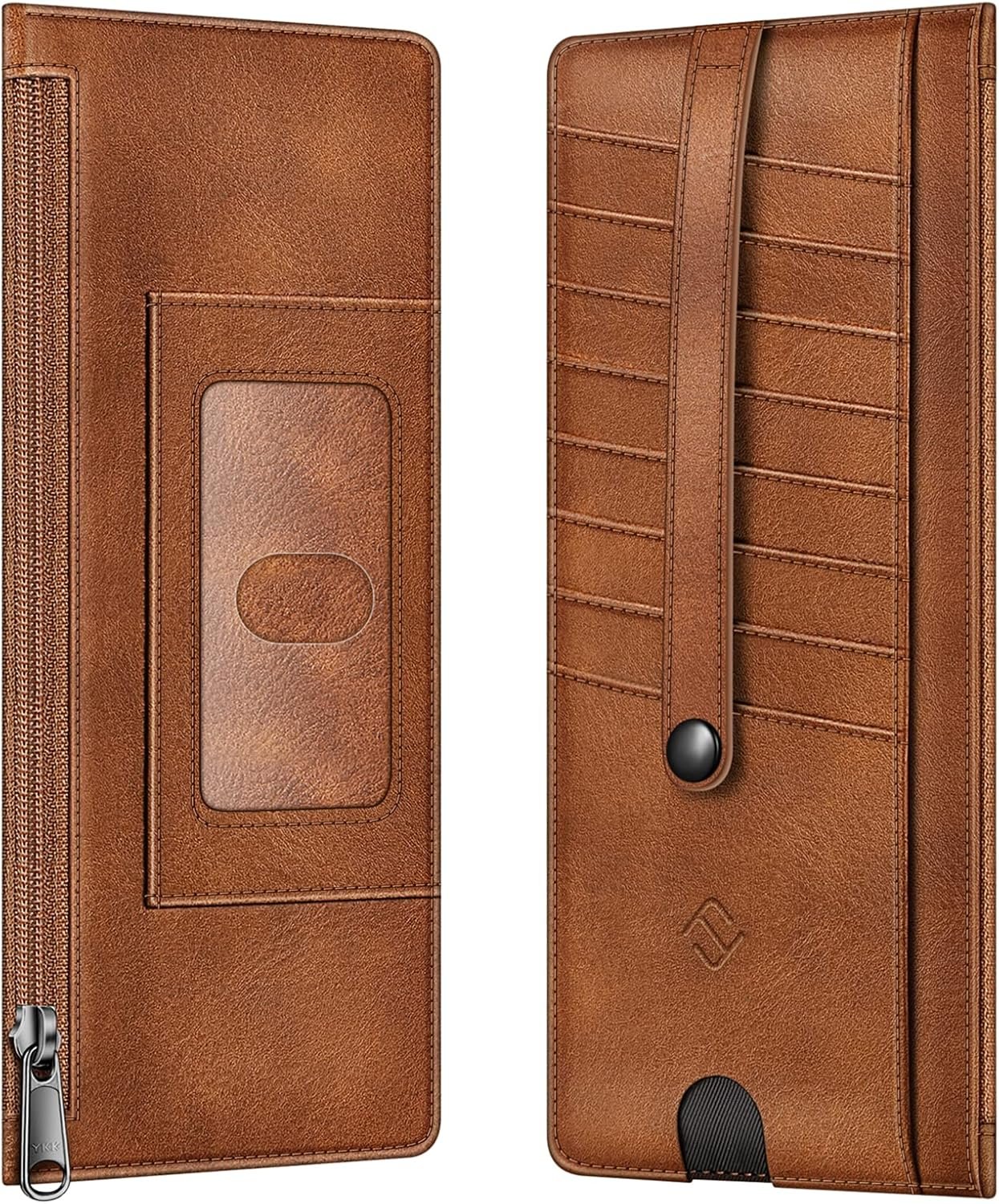 FINTIE Slim Credit Card Wallet Holder Change Pouch, RFID Blocking Business Cards Cases with Zipper Pocket for Cash, Coin, Receipt, Brown