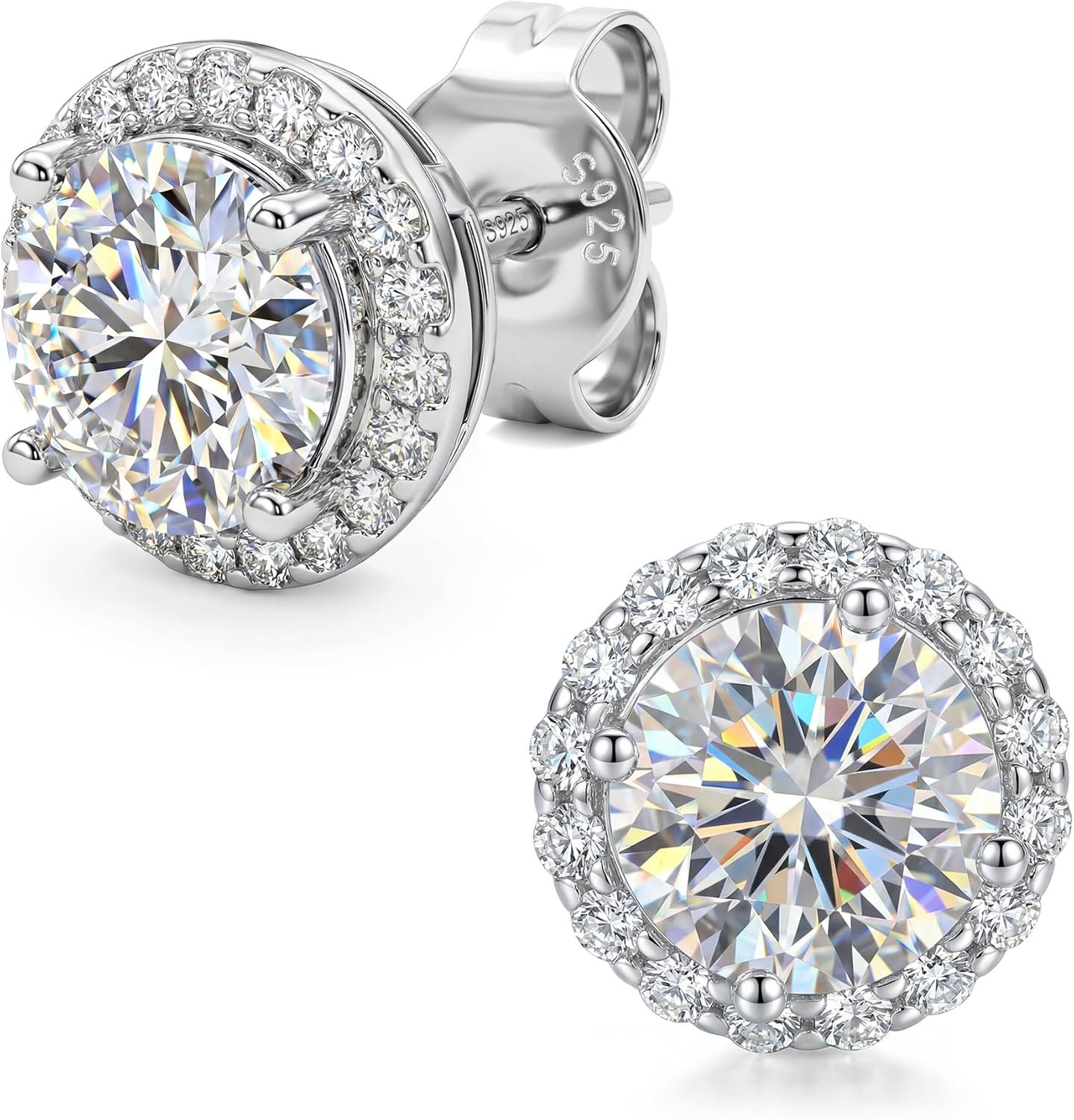 NORBU Moissanite Stud Earrings for Women Men, 18K White Gold Plated 925 Sterling Silver, 2 in 1 Round Cut Lab Created Diamond Halo Earrings Jewelry Gifts for Valentine’s Day Birthday Anniversary
