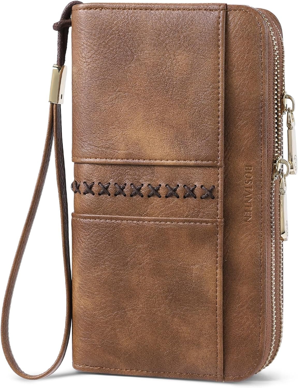 BOSTANTEN Wallets for Women Leather RFID Double Zipper Around Credit Card Holder Large Capacity Wristlet Clutch Wallet