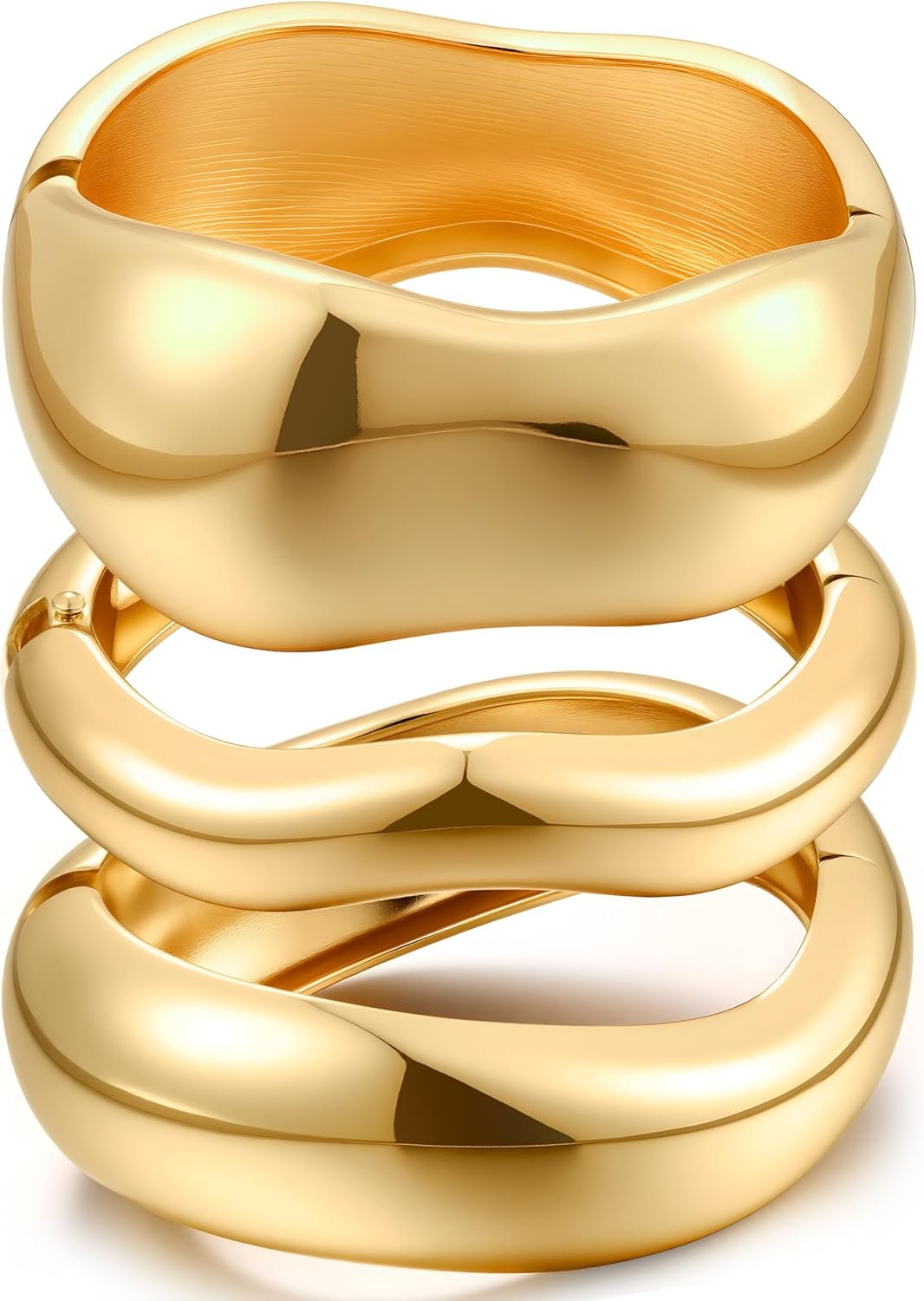 Chunky Gold Bangle Bracelets for Women, 14k Gold Plated Dainty Cuff Stackable Bangles Set, Trendy Bracelet Stack Fashion Jewelry Gifts