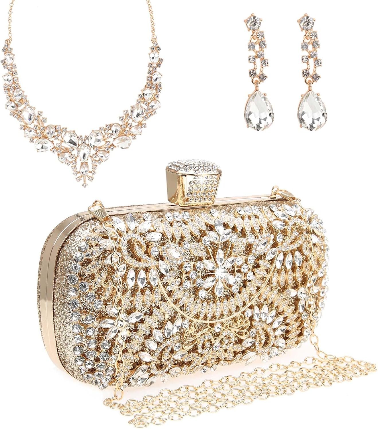 DA BODAN Womens Sparkly Rhinestone Crystal Clutch Bag Glitter Sequin Bridal Purse Evening Handbag for Wedding Party Prom
