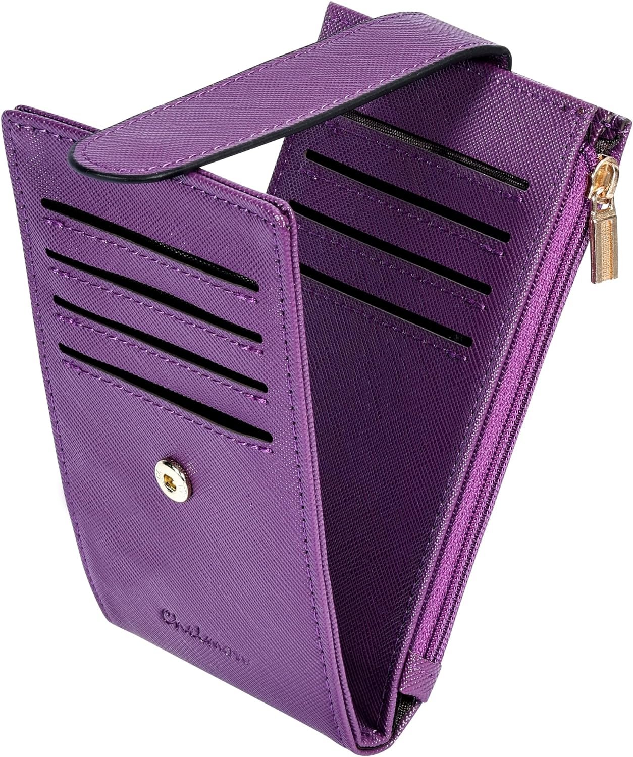 Women’s RFID Slim Card Holder Wallet: Thin Bifold with Multi-Card Case & Zipper Coin Pocket Purse (Deep Purple)