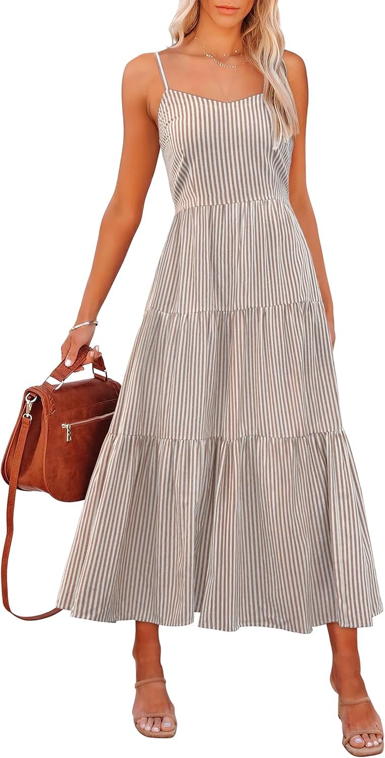 ANRABESS Womens Summer Midi Dresses Casual Striped Plaid Sleeveless Flowy Maxi Dress 2026 Beach Vacation Sundress