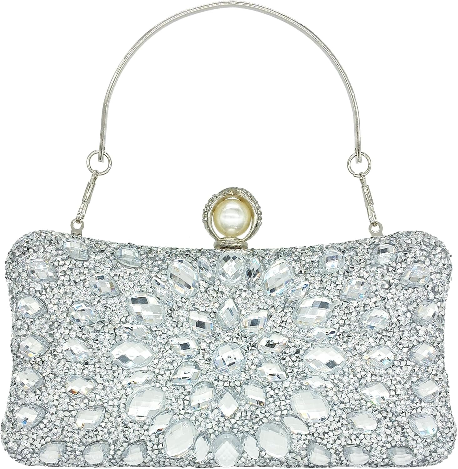 MAIRLOM Rhinestone Clutch Purses for Women Evening Wedding Formal – Pearl Clasp Handbag Crystal Gemstone Bag for Party Prom