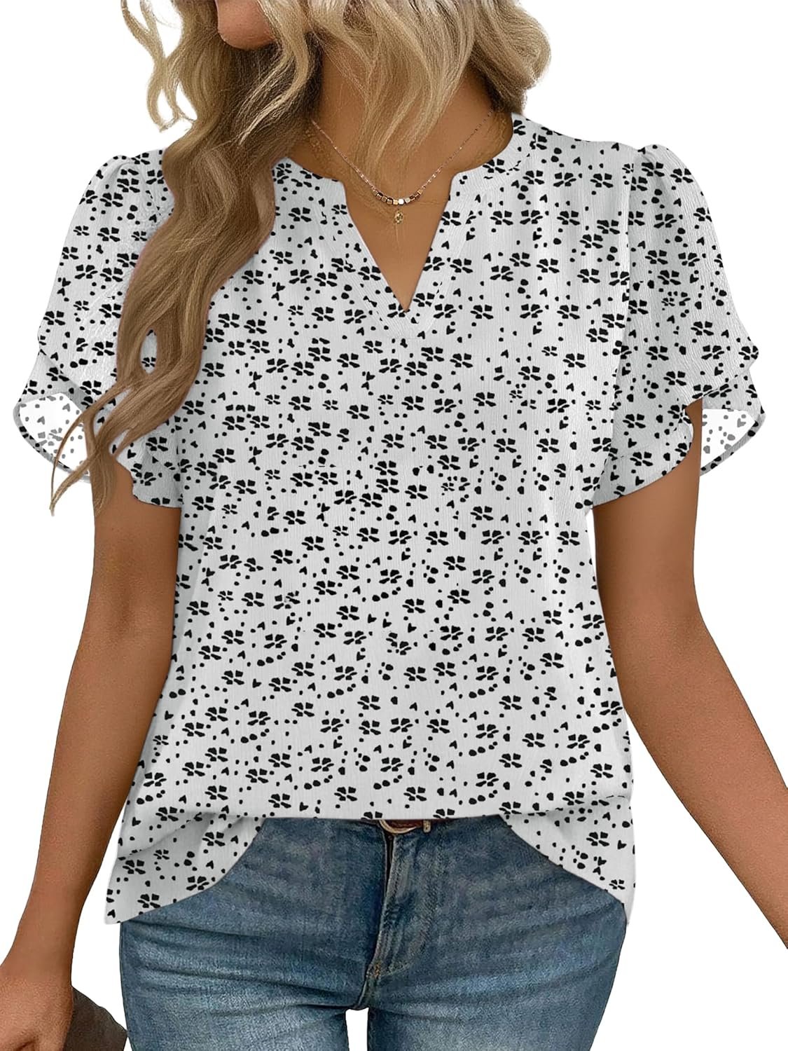 Zeagoo Womens Dressy Casual Shirts Short Sleeve V Neck Work Blouse Business Casual Summer Chiffon Tops