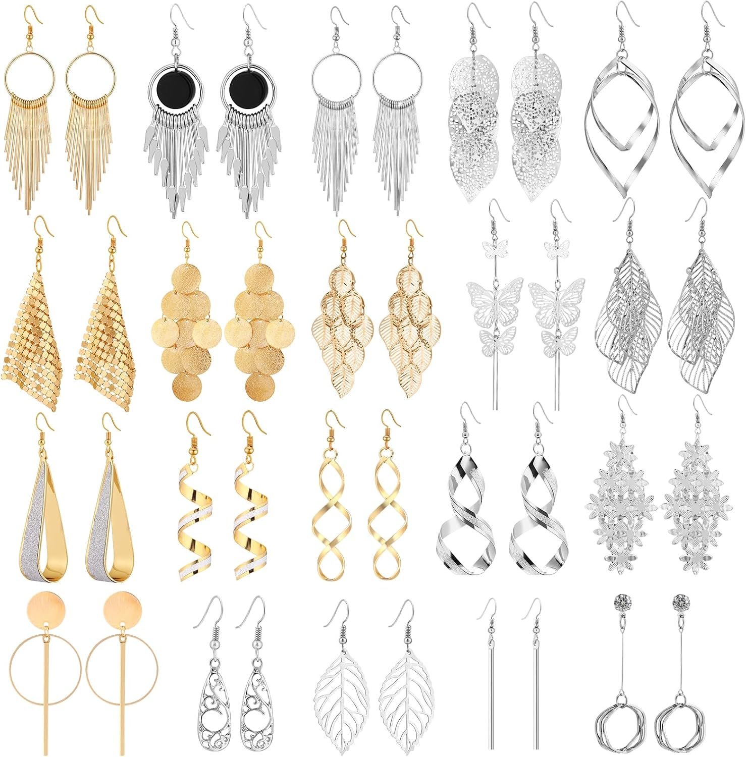 ESRICH 20 Pairs Drop Dangle Earrings,Gold Earrings for Women,Silver Earring,Earrings for Women,Dangle Earrings for Womem,Boho Bohemian Earrings for Birthday Party Wedding Party Prom