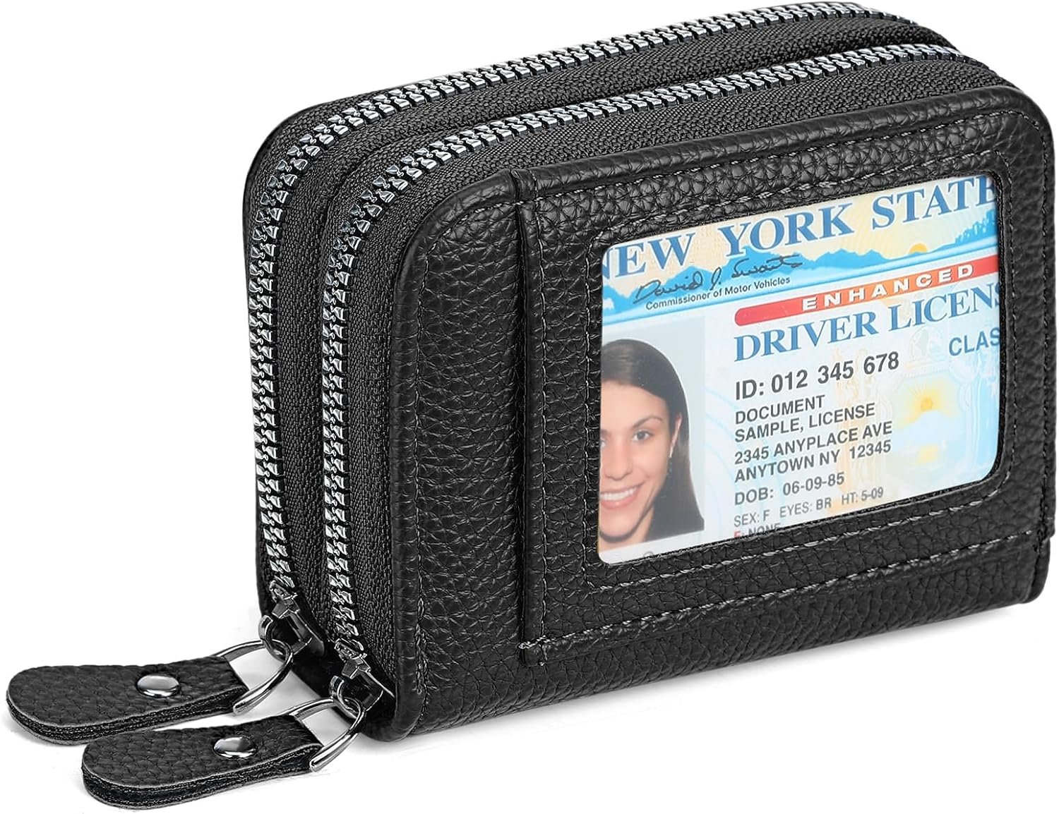 RNIEGA Credit Card Holder Wallet RFID Blocking Leather Small Wallet for Women Double Zipper Wallet with ID Window