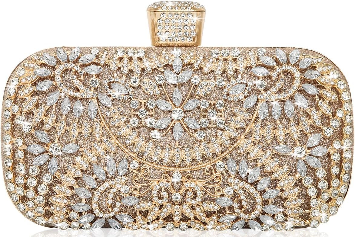 Covelin Women’s Rhinestone Decorated Evening Bag, Tote Shoulder Crossbody Handbag with Chain