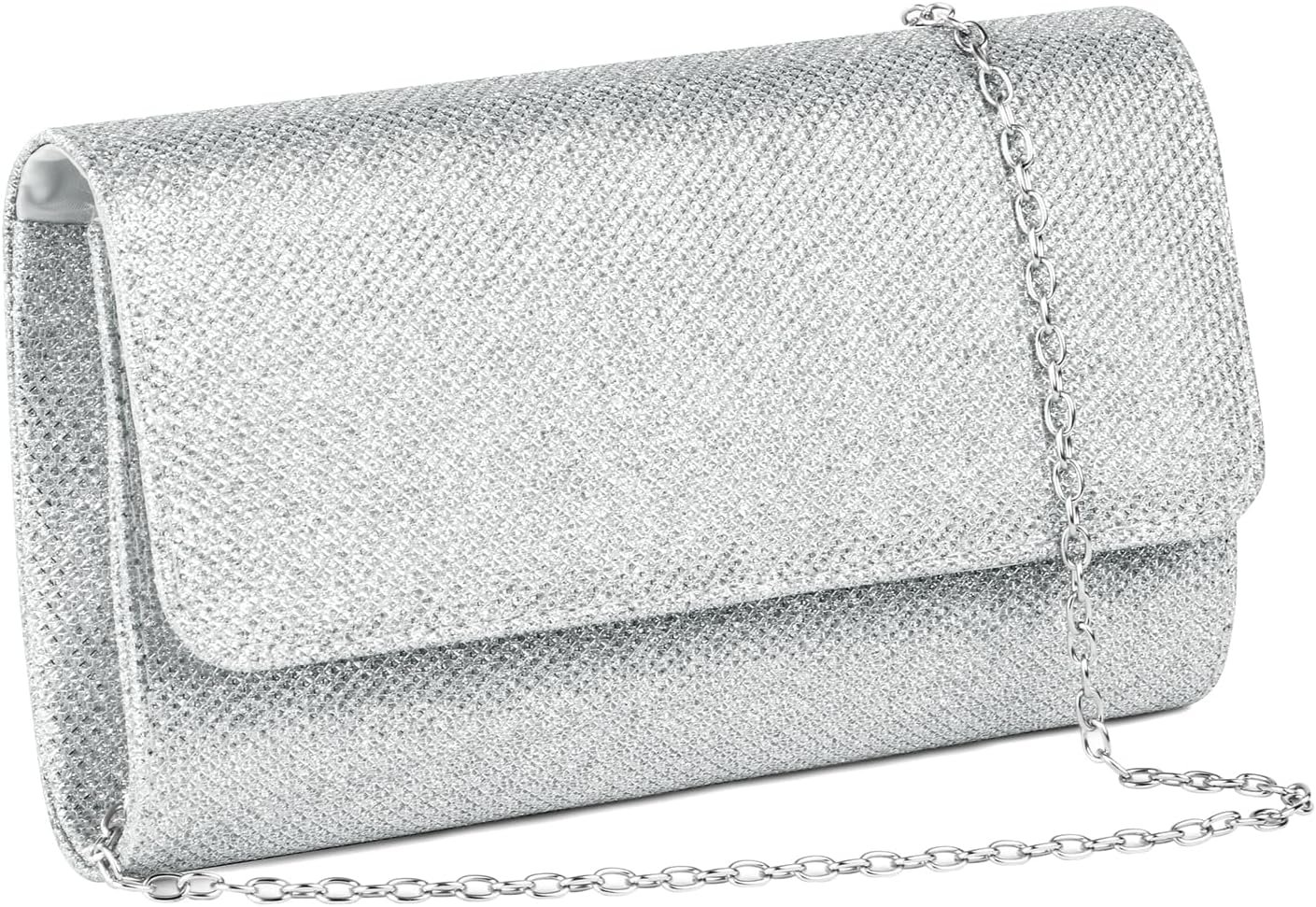 OSDUE Evening Bag Clutch Purses for Women, Glitter Evening Bag Sparkling Envelope Packet with Detachable Chain for Prom Wedding Party Banquet Date (Silver)