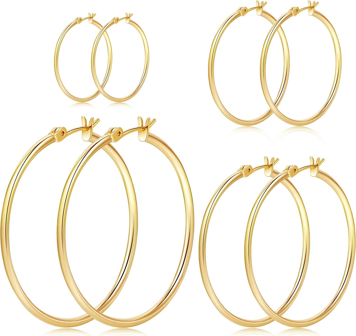 Gokeey Gold Hoop Earrings Set for Women,14k Gold Plated Gold Hoops with Sterling Silver Post Hypoallergenic Thin Hoop Gold Earrings for Girls Trendy Jewelry Gifts