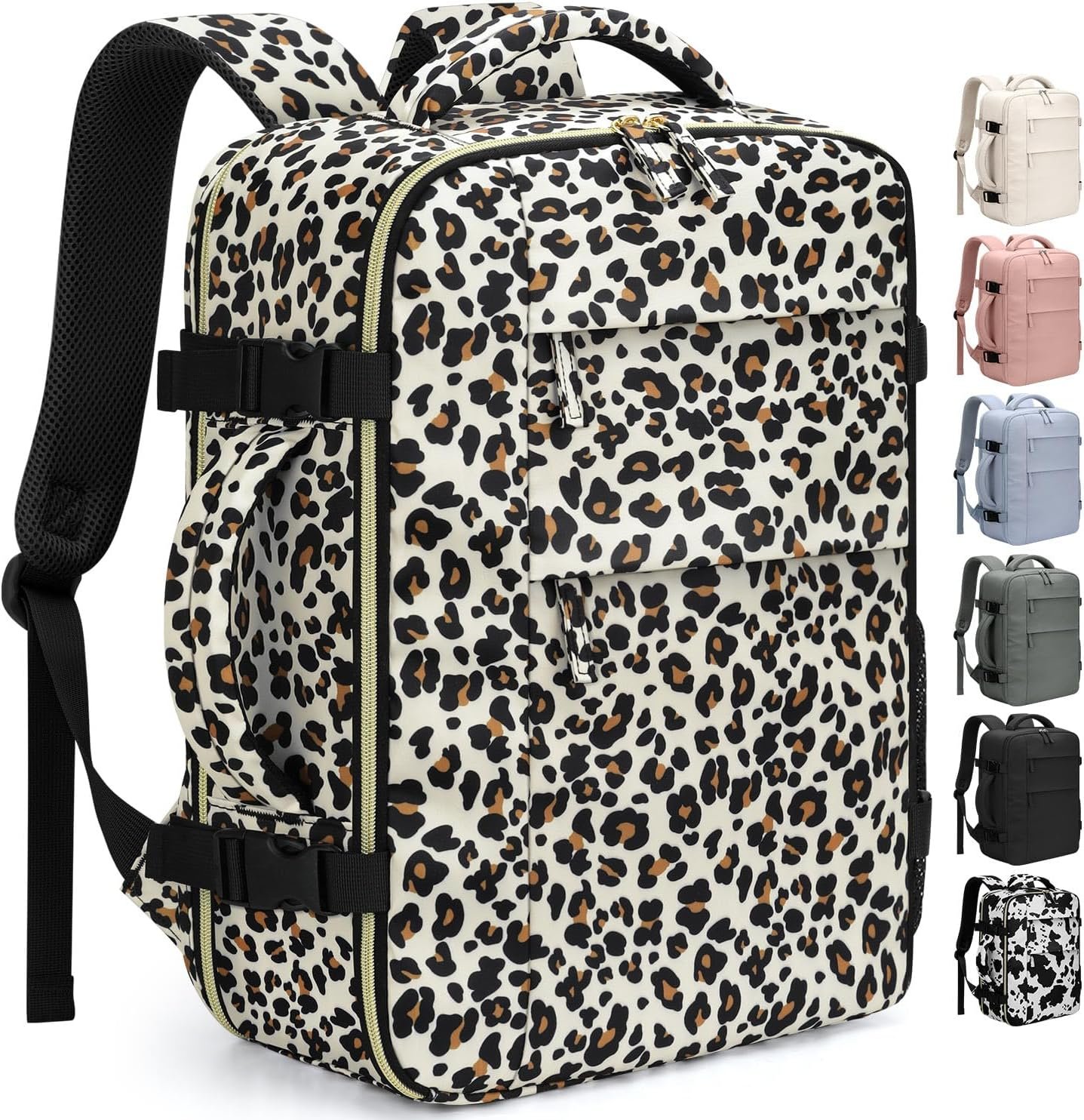 Pritent Travel Backpack for Women Man, Waterproof Personal Item Travel Bag Airline Approved Laptop Backpack Bookbag Weekender bags for Business,Travel, Work Fits 15.6 inch Laptop(Medium,Leopard)