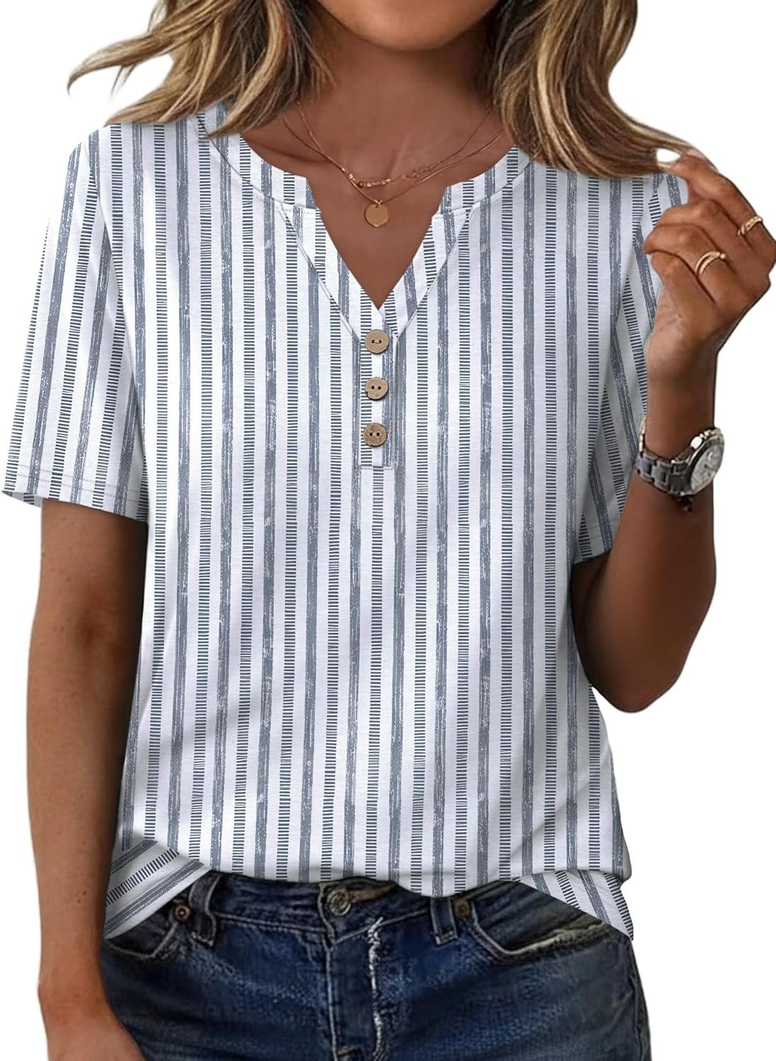 XIEERDUO Womens Summer Tops Short Sleeve Henley Shirts Casual V Neck T Shirts Business Work Blouses Dressy 2026