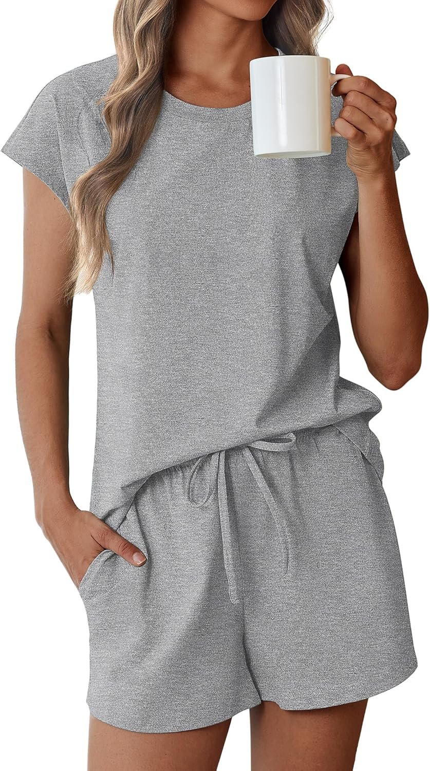 Ekouaer Cotton Pajamas for Women Set 2 Piece Cap Sleeve Pjs Shorts Set Lounge Sets Sleepwear S-XXL