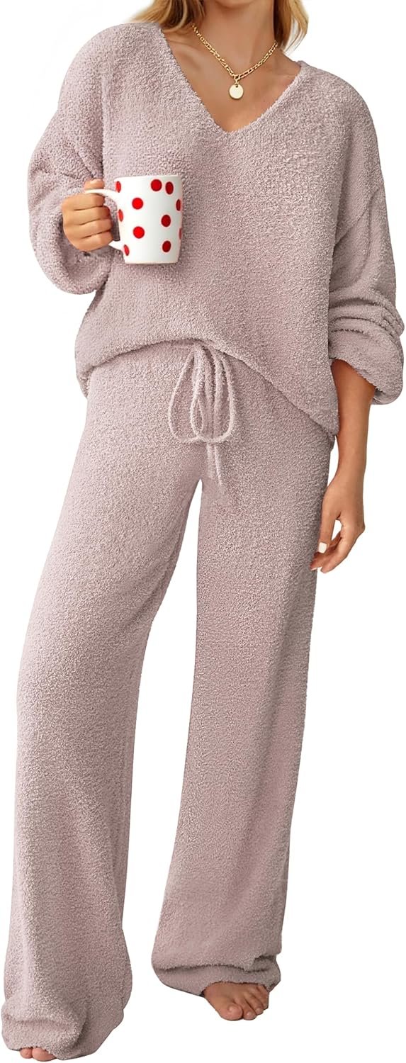 GKBK Womens Two Piece Outfits Sweater Sets Fuzzy Fleece Loungewear Matching Lounge Set Fall Winter Trendy Clothes