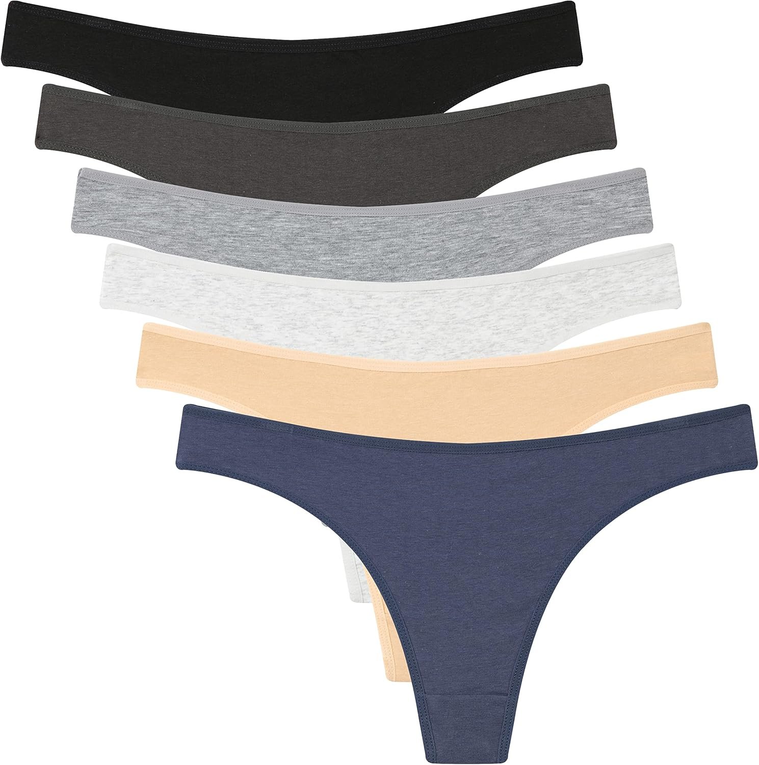 ELACUCOS 6 Pack Women’s Thongs Cotton Breathable Panties Bikini Underwear