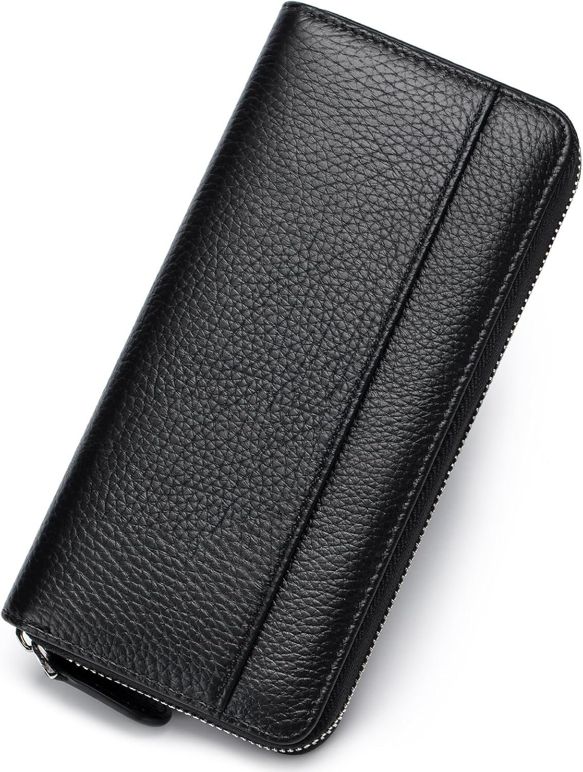 Wallets for Women RFID Blocking Real Leather Extra Long Large Capacity Zipper Clutch Wallet with 18 Card Slots, Black