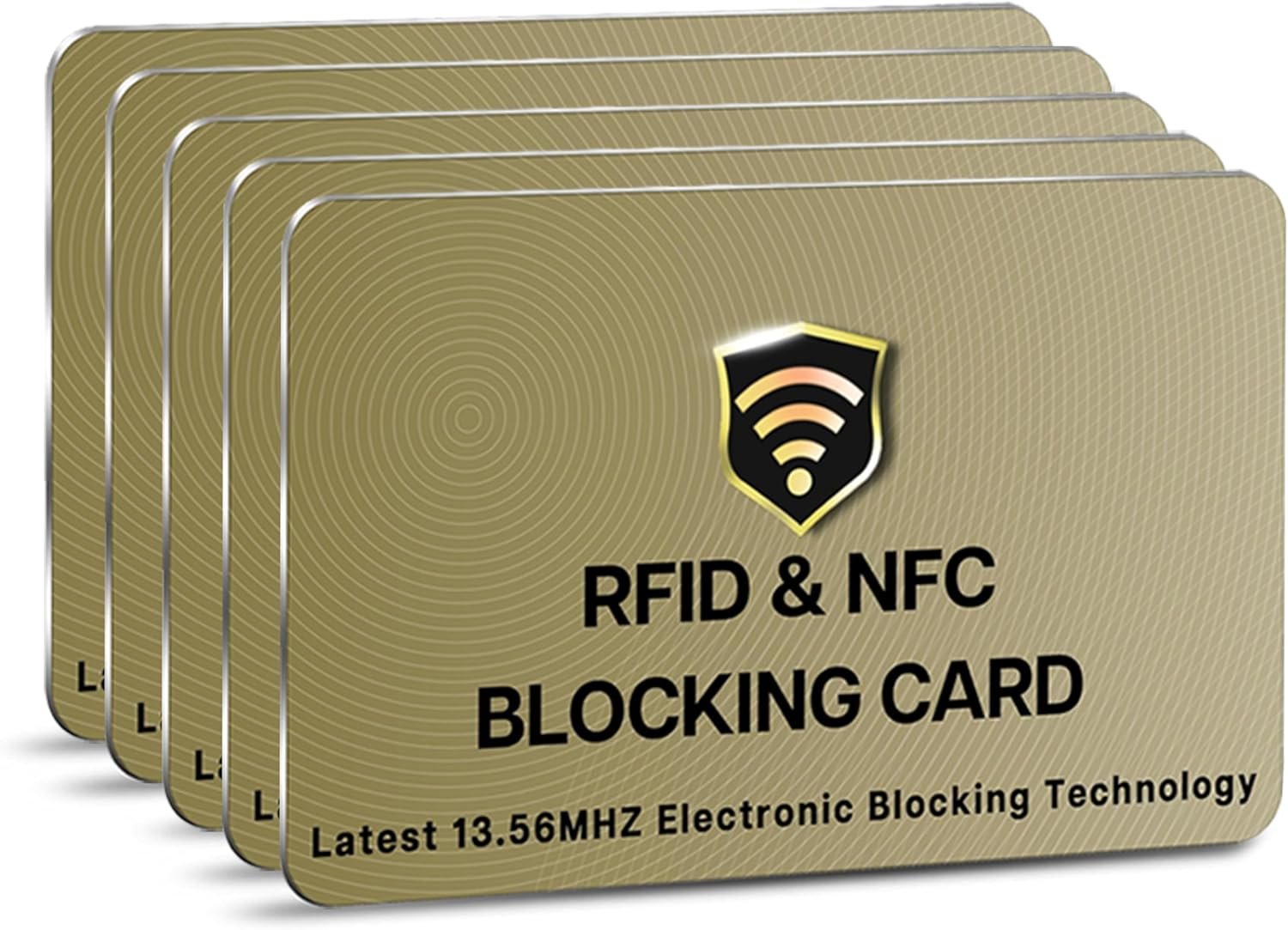 SaiTech IT RFID Blocking Card, 5 Pack One Card Protects Entire Wallet Purse For Men & Women, NFC Contactless Bank Debit Credit Cards Protector ID ATM Guard Card – Golden