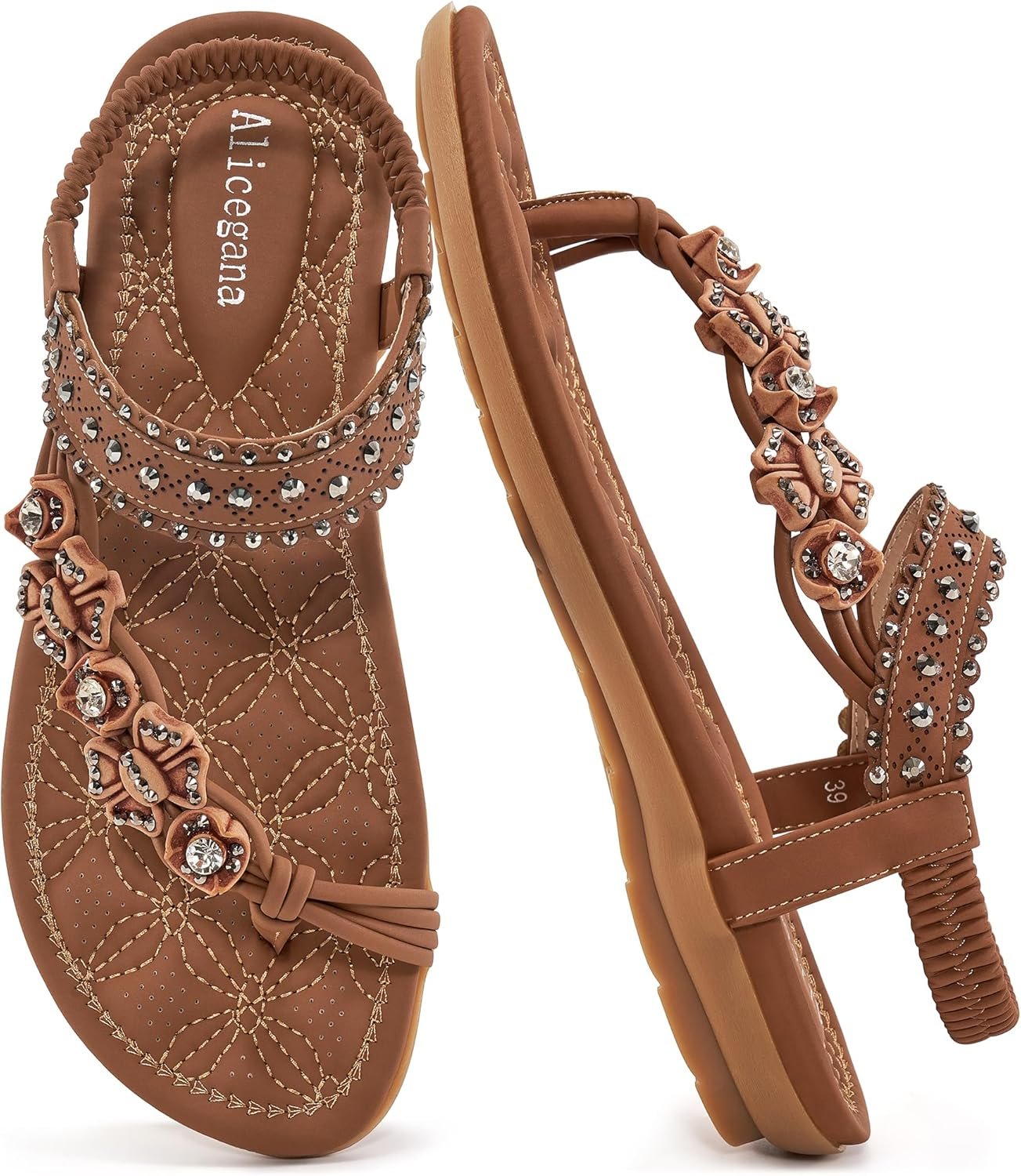 Alicegana Womens Sandals Dressy Flats: Bohemian Summer Comfortable Split Toe Shoes Walking Vacation Gladiator 2026