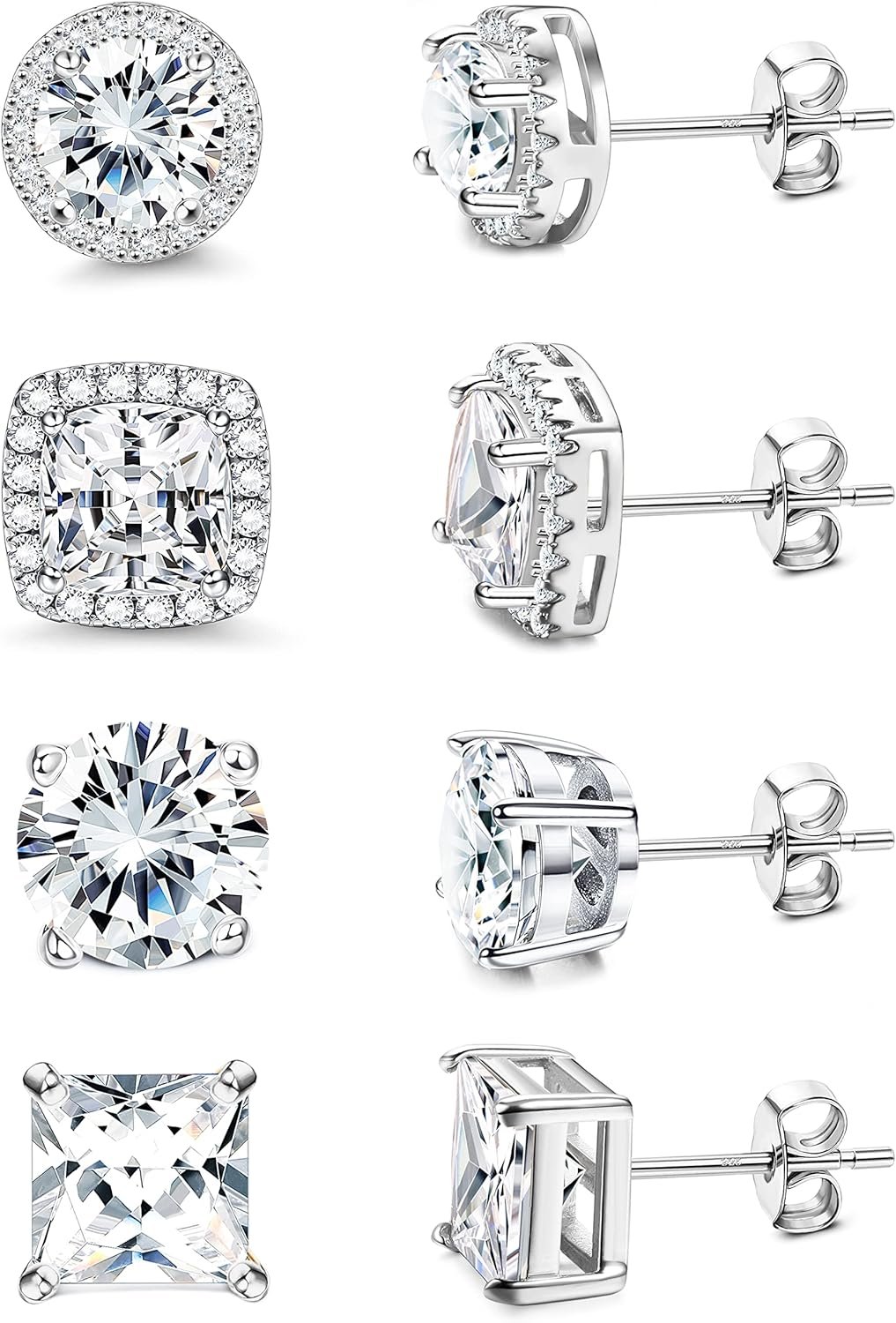 MILACOLATO S925 Sterling Silver Stud Earrings for Women Men Hypoallergenic 18K Gold Plated Cubic Zirconia Earrings Studs Brilliant Simulated Diamond Halo Earring for Sensitive Ears