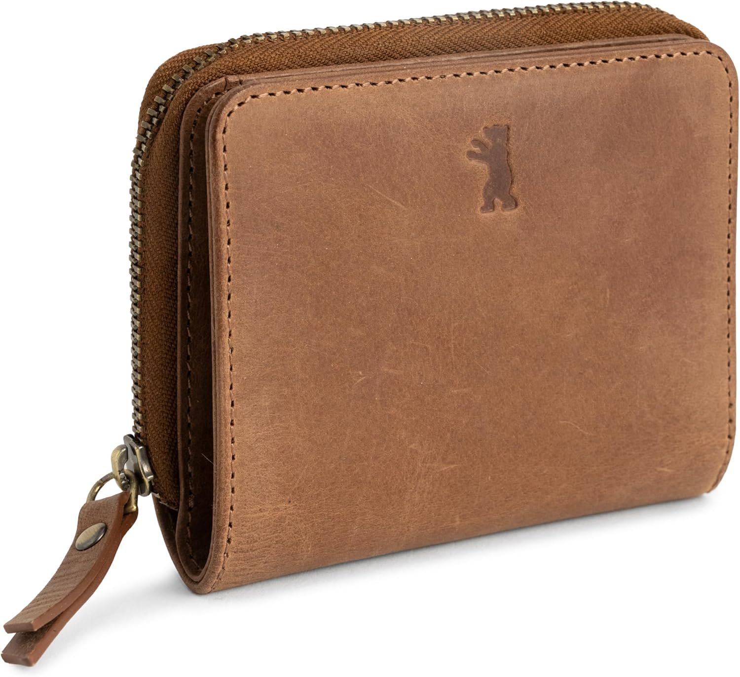BERLINER BAGS Premium Genuine Leather Small Wallet for Women Sara, Mini Bifold Wallet for Cash, RFID Blocking, 6 Card Slots, 1 Cash Compartment, 1 Zipped Coin Pocket – Brown