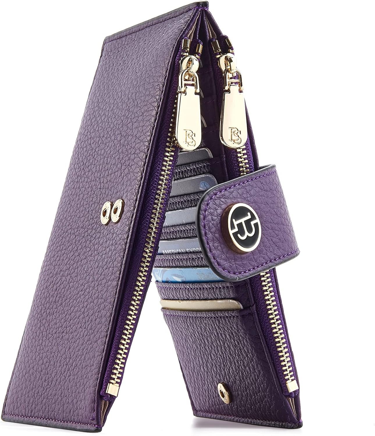 BOSTANTEN Leather Wallets for Women Large RFID Blocking Slim Bifold Purse Card Holder with Zipper Pocket Purple
