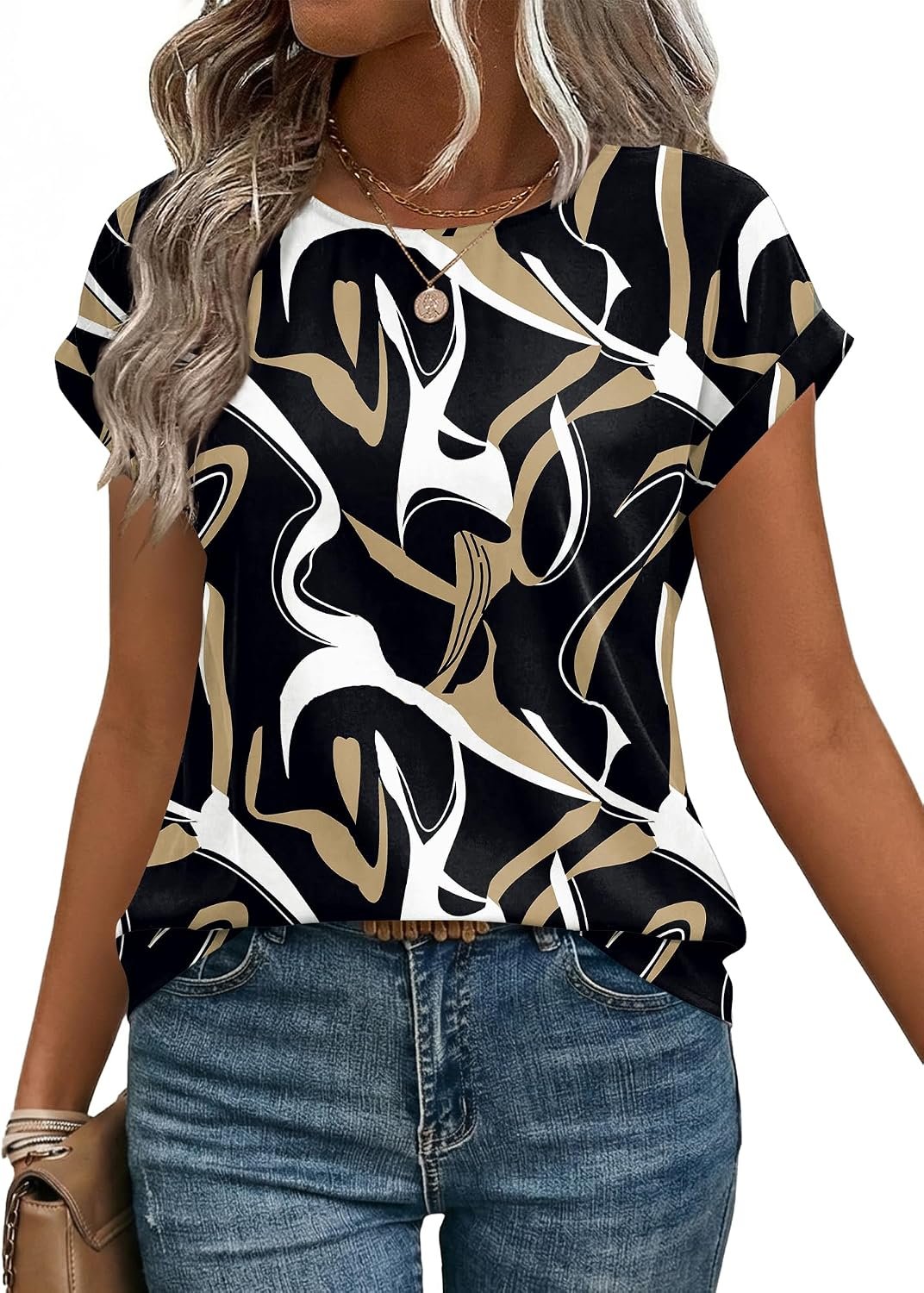 Zeagoo Womens Blouses Chiffon Short Sleeve Tops Crew Neck Work Casual Shirts Spring Summer Clothes